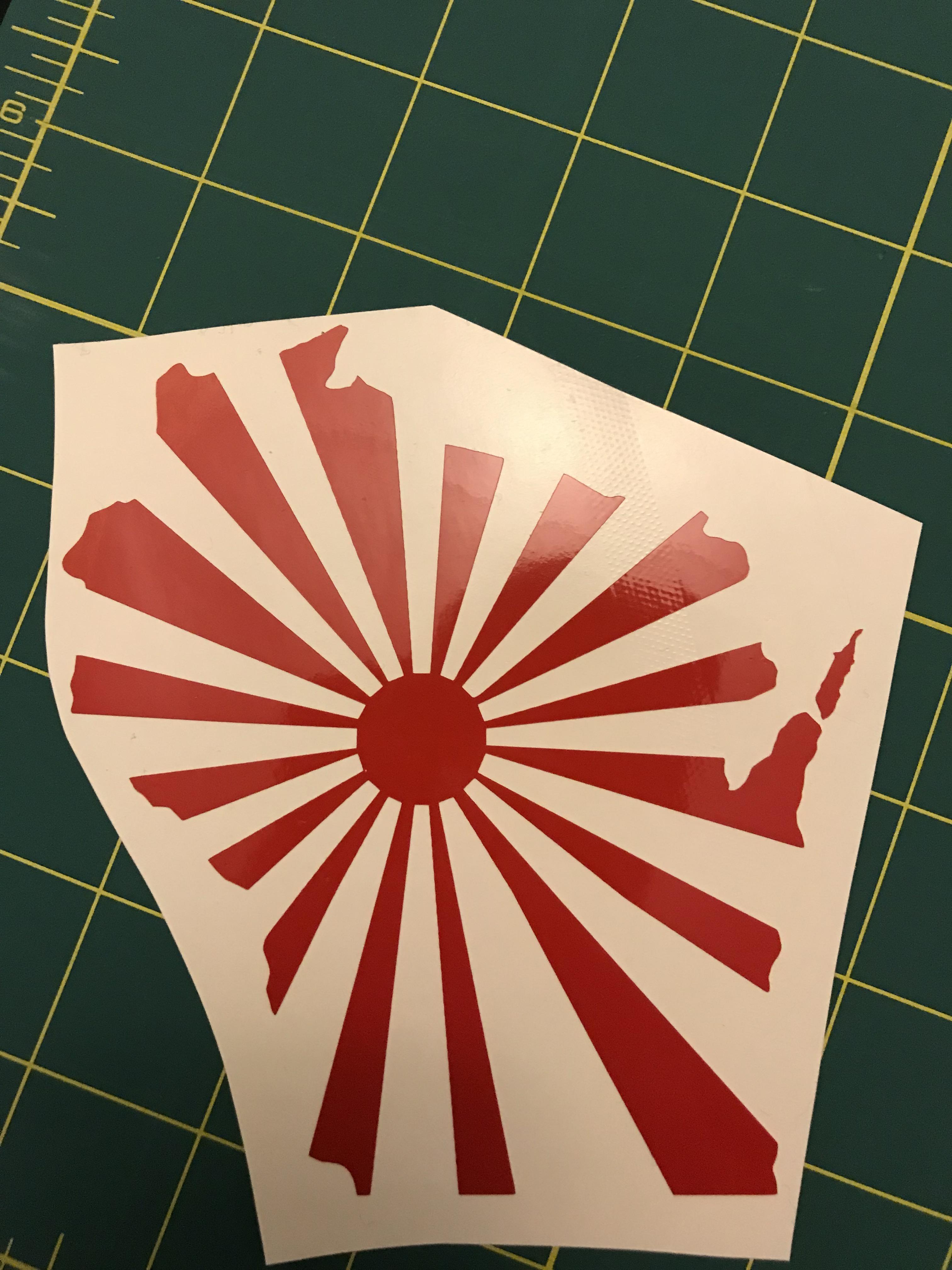 Made these vinyl decals of Wisconsin with Japanese rising sun cut out