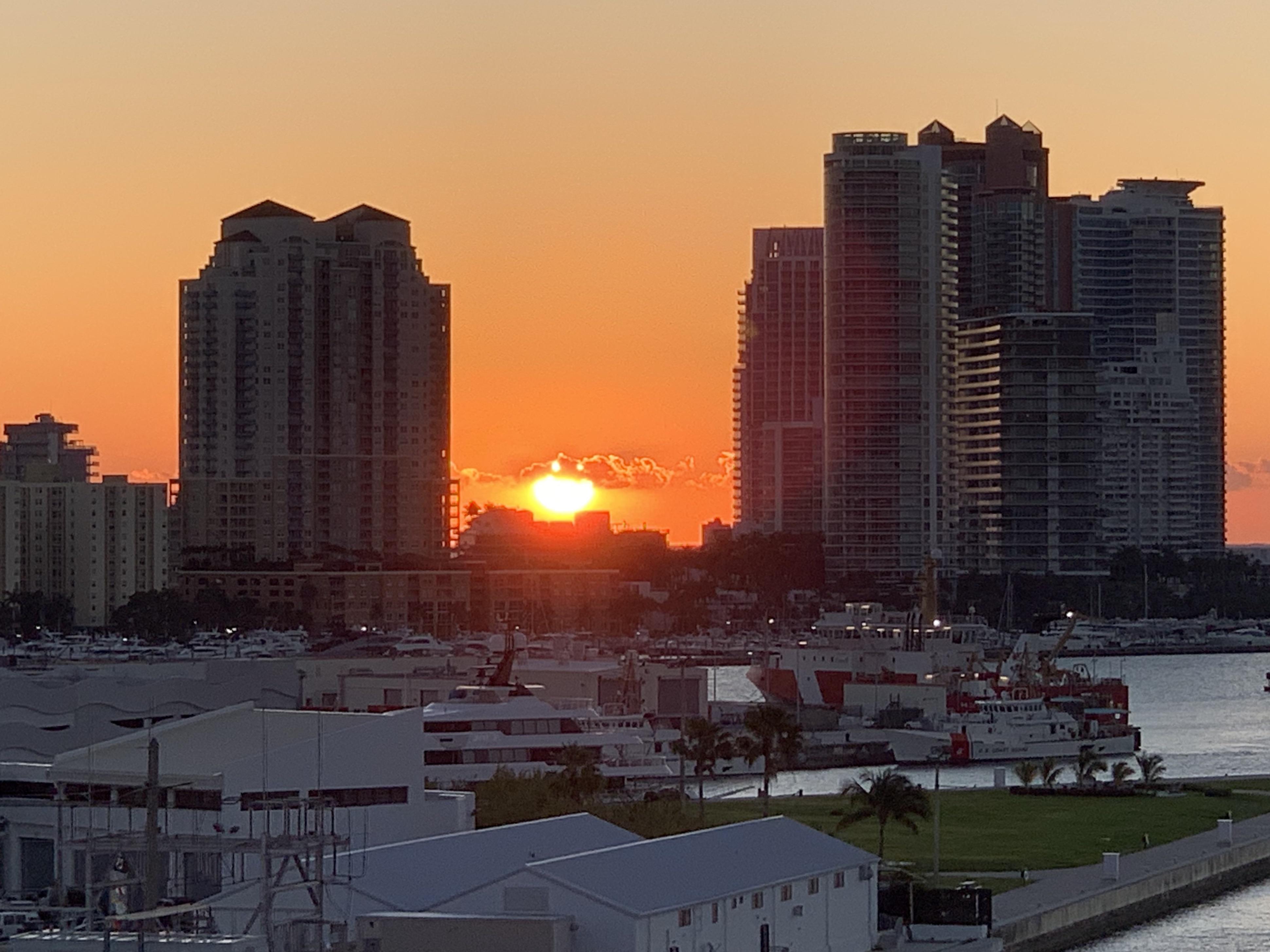 Sunrise from the port in Miami r/pics