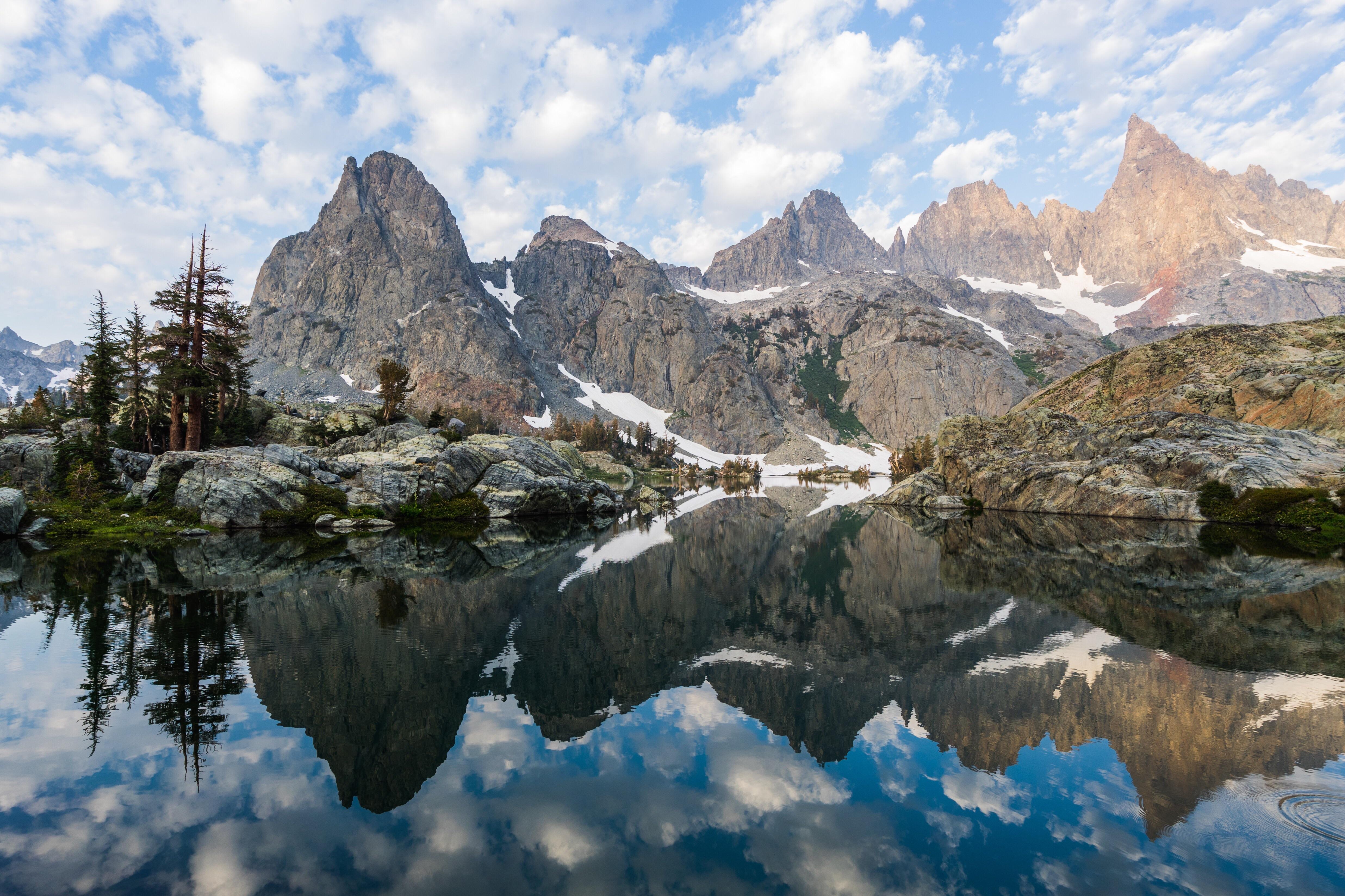 The Minarets reflected in Minaret Lake, near Mammoth, CA [OC