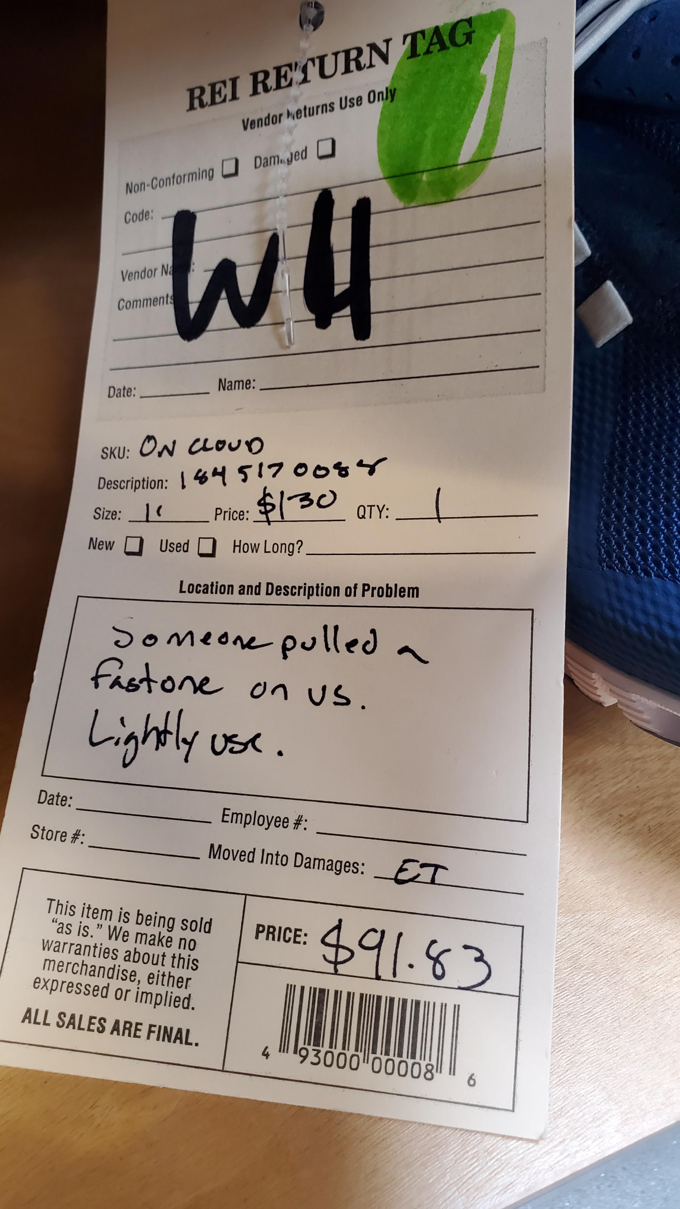 Another great REI return tag. r/CampingGear