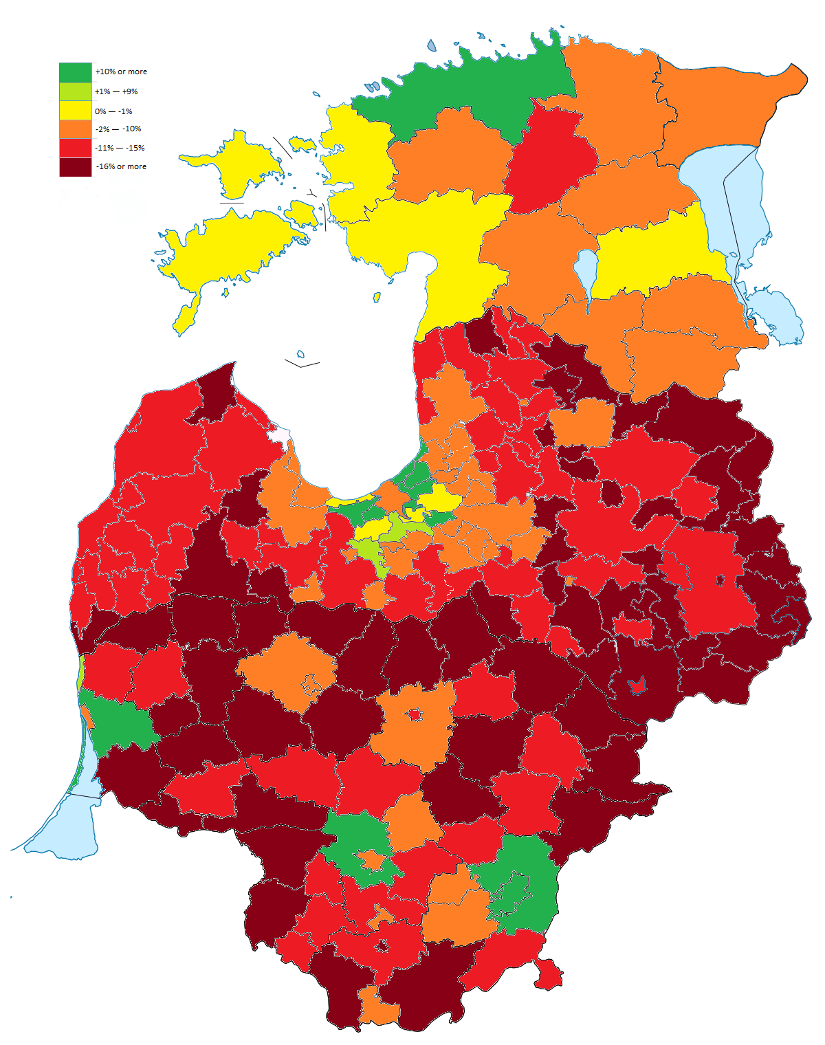 Baltic states population change with Administrative divisions/Counties