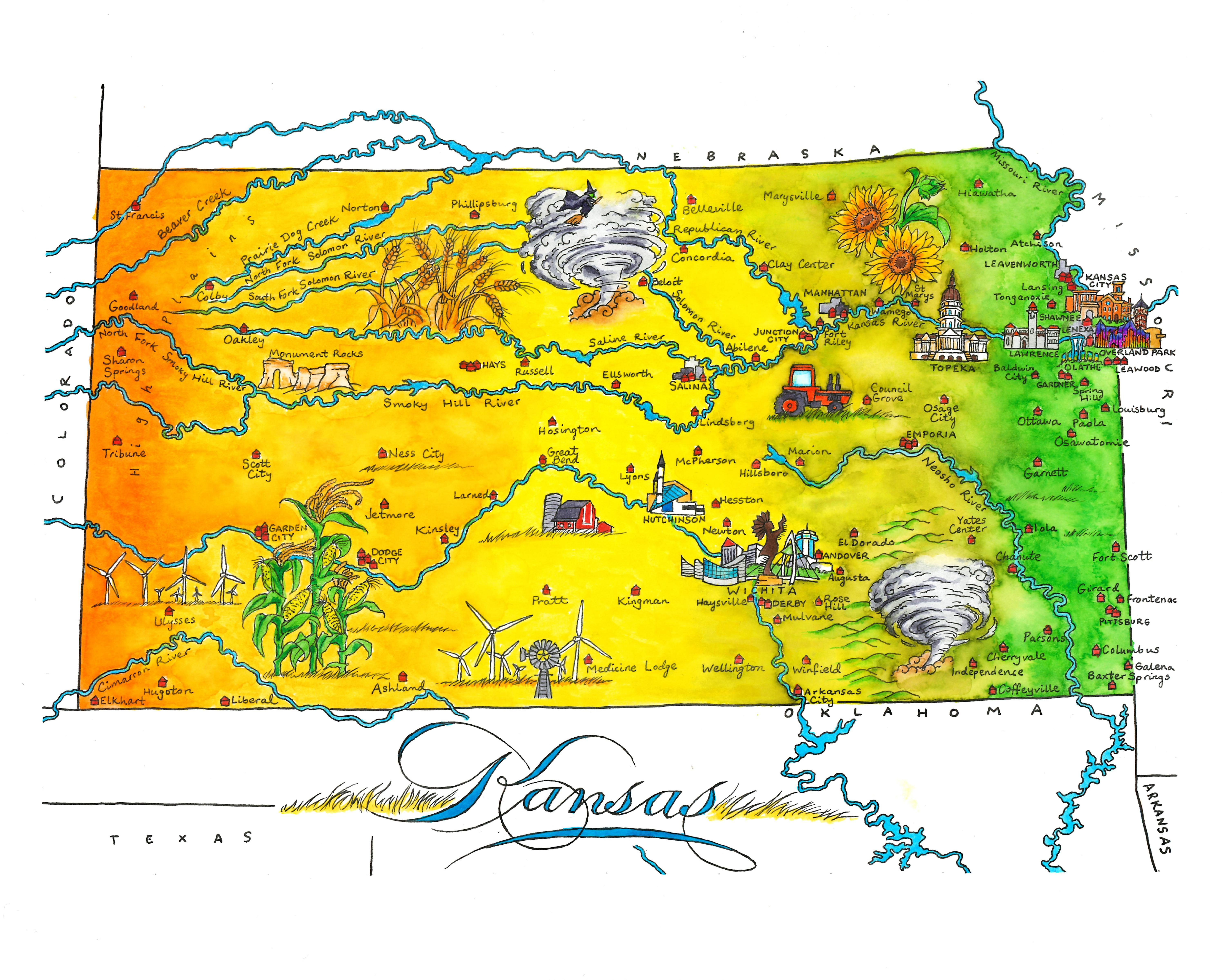 I painted this map of Kansas and wanted to share it, hope y'all enjoy
