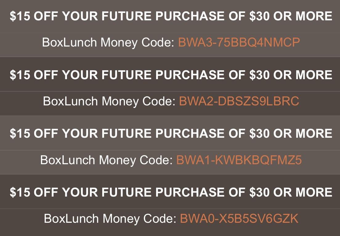 Last minute Box Lunch Money (the first code has been applied once; none