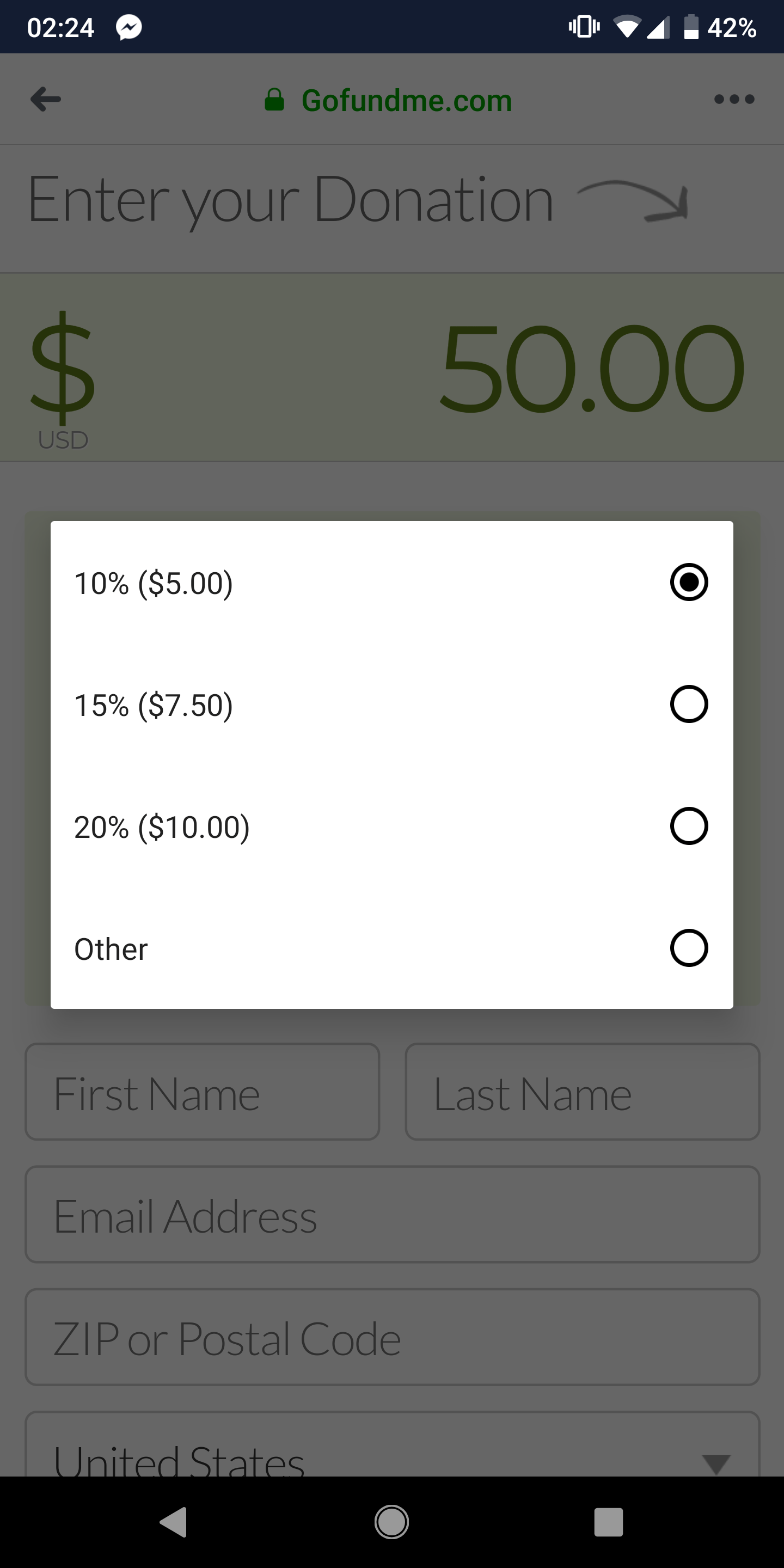 GoFundMe automatically applies an "optional" tip for themselves and