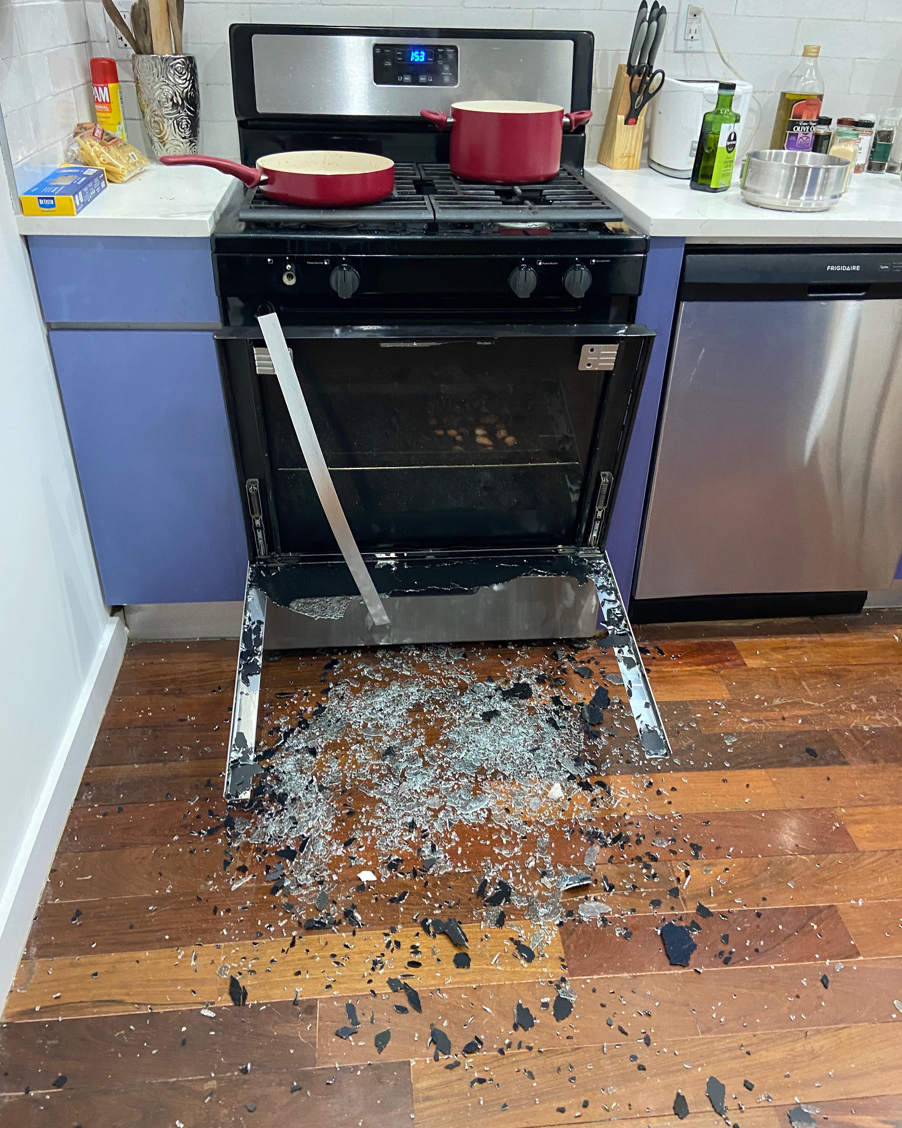So, my oven door just shattered for no reason... r/pics