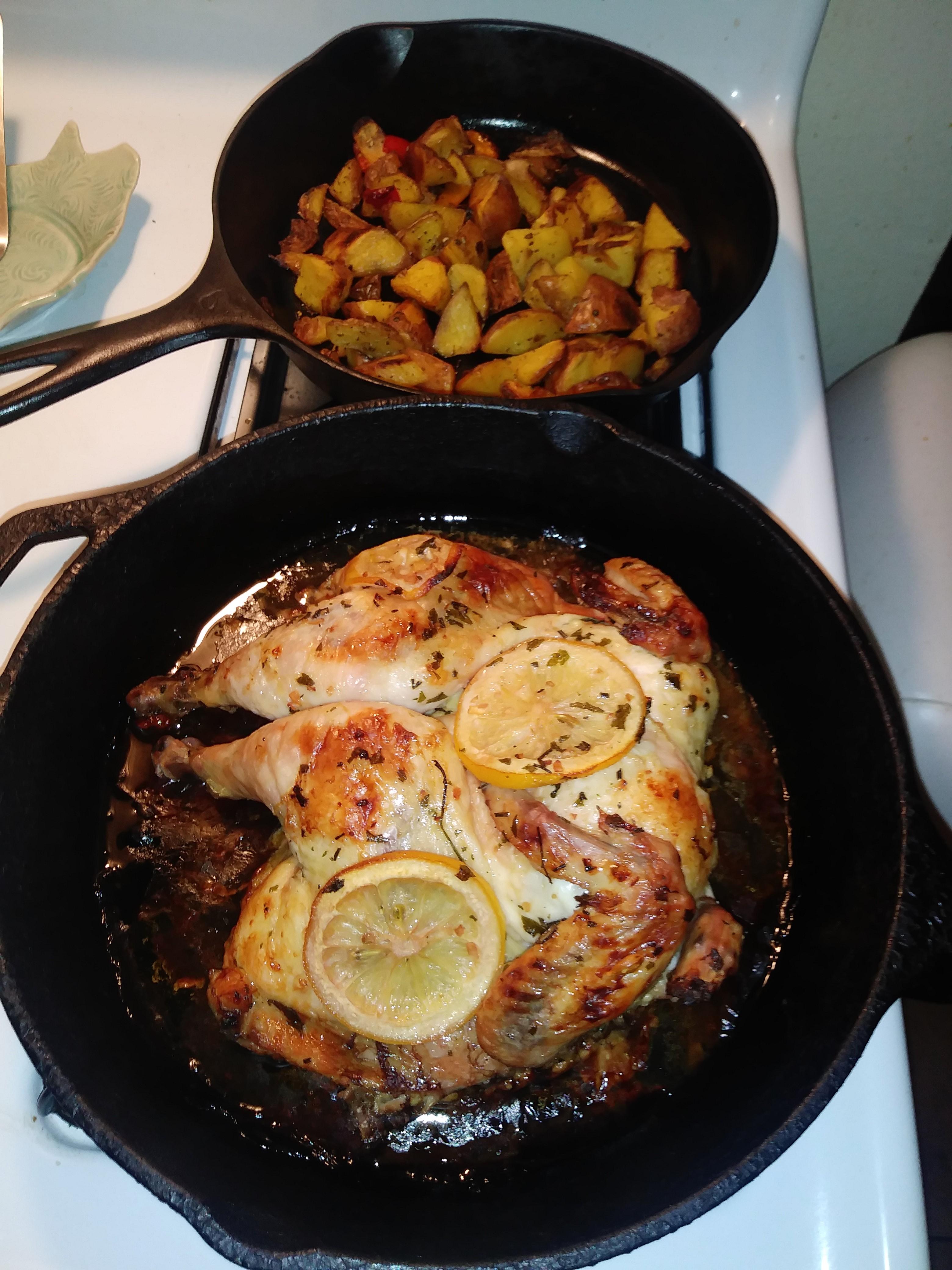 Lemon Rosemary Chicken with Oven Roasted Potatoes r/castiron