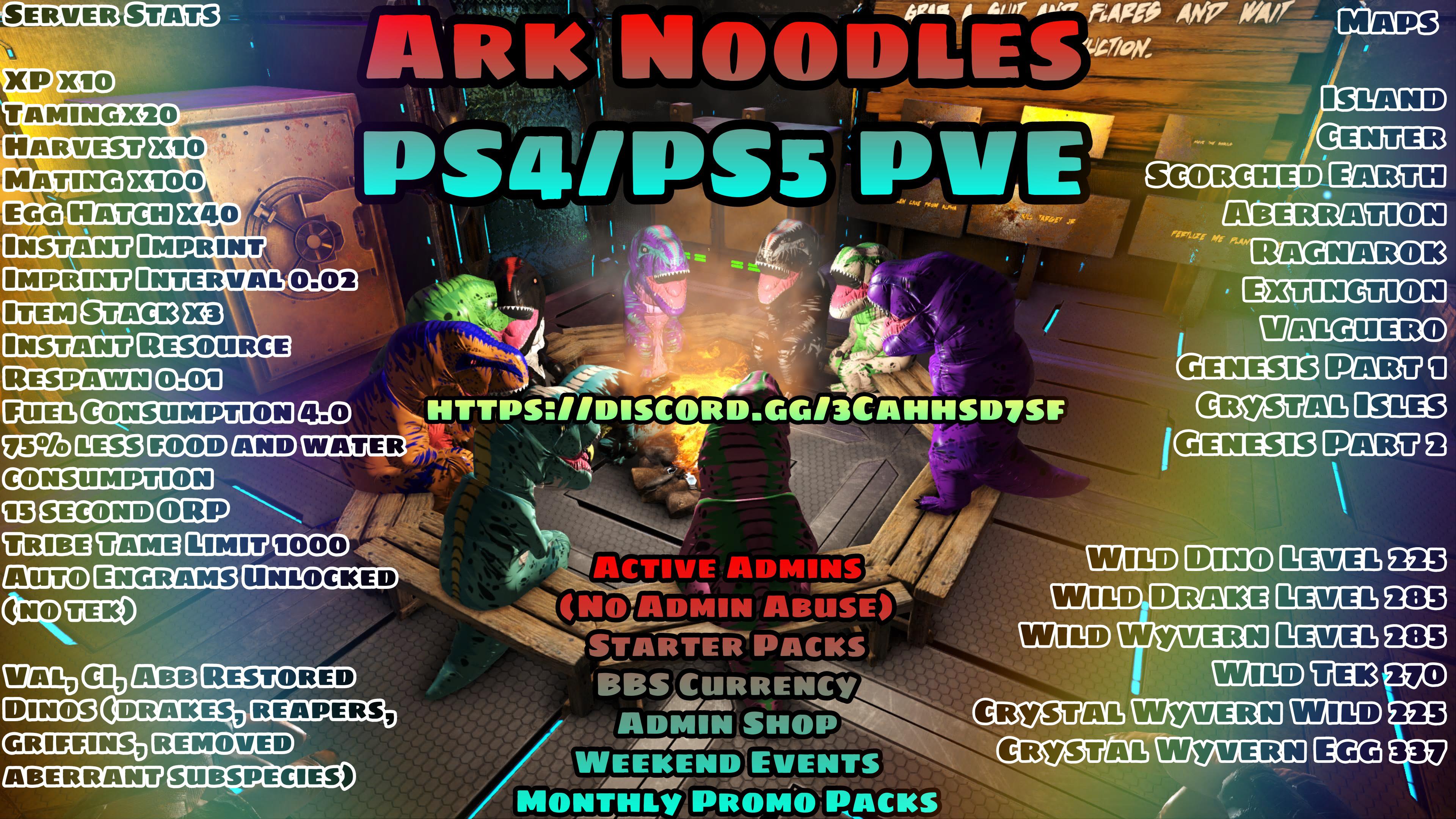 Ark Noodles PS4 Servers New Cluster Active Admins Weekend Events