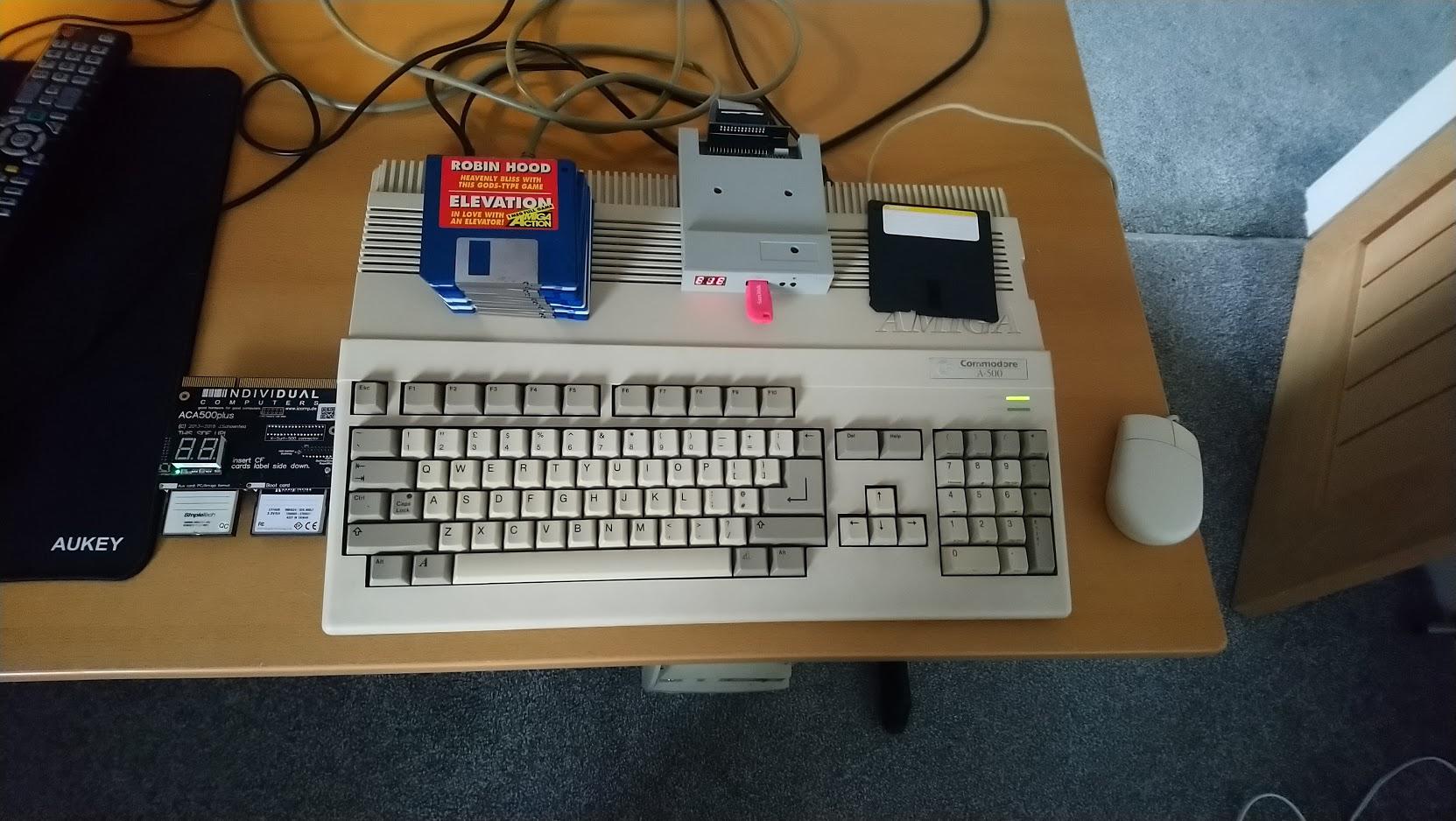 My tricked out Amiga 500 with ACA500+ and external Gotek floppy