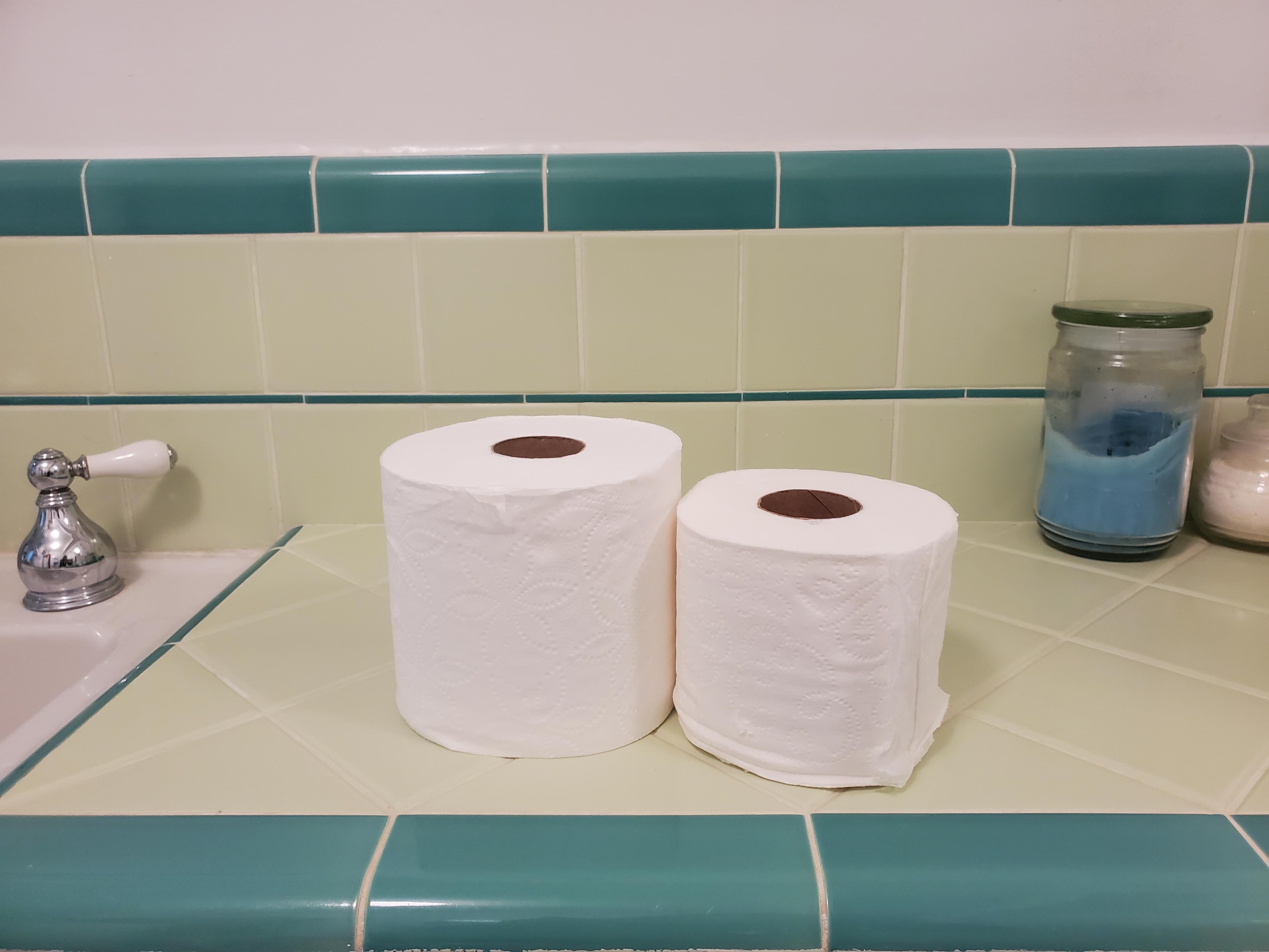 The size difference between Kirkland (Costco) versus Angel Soft Toilet