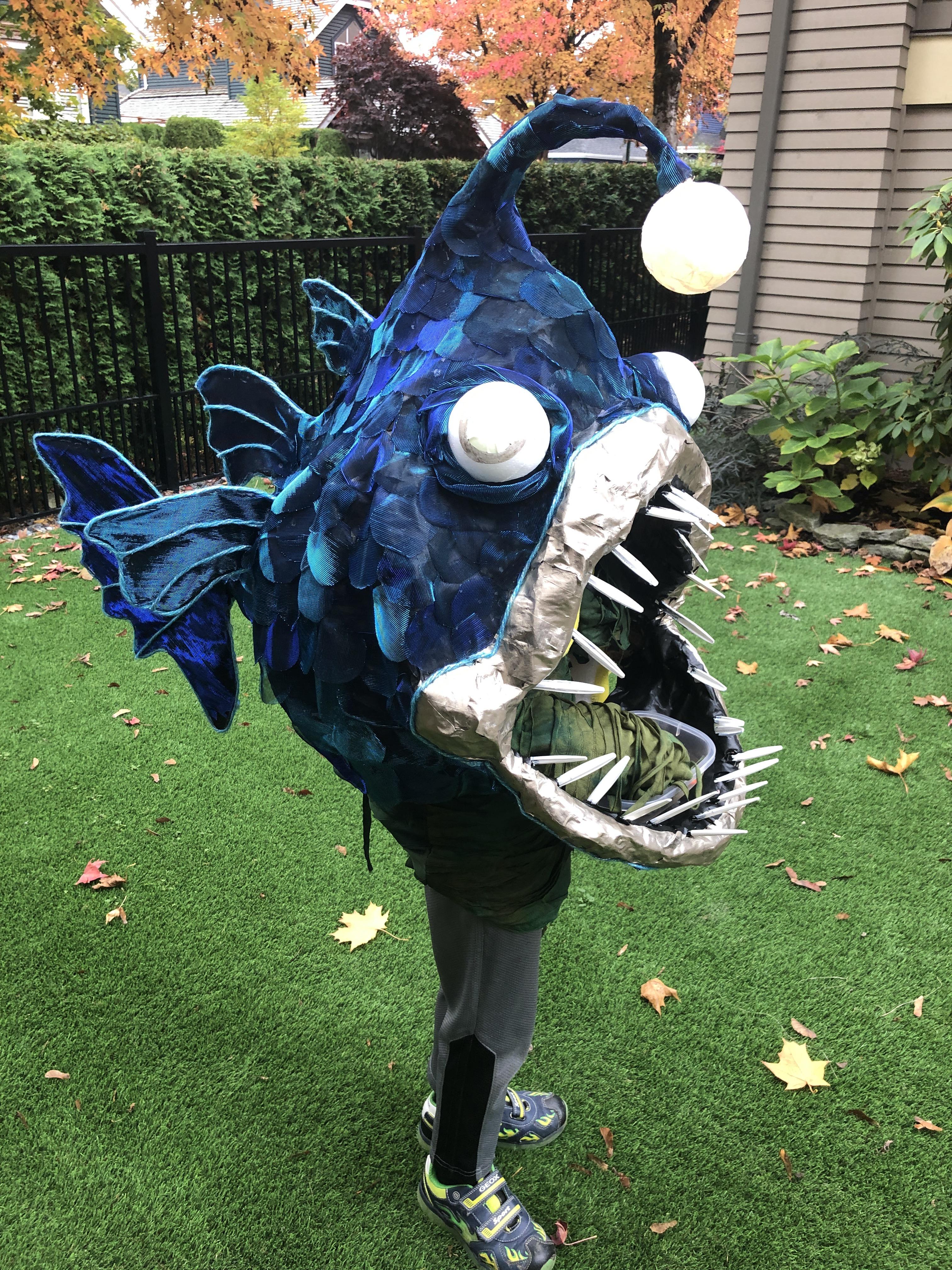 My 7 year old asked to be an “Angler Fish” for Halloween. Papiermâché