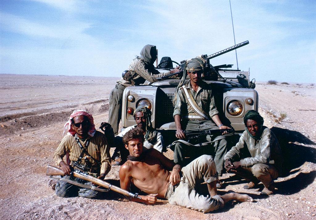 Sir Ranulph Fiennes of the British SAS with an Omani Army desert patrol
