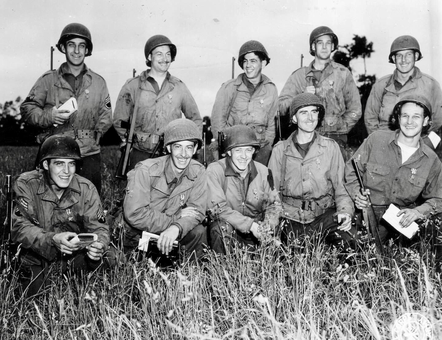 This group of GIs in Normandy have just been awarded either the Bronze Star or the Silver Star