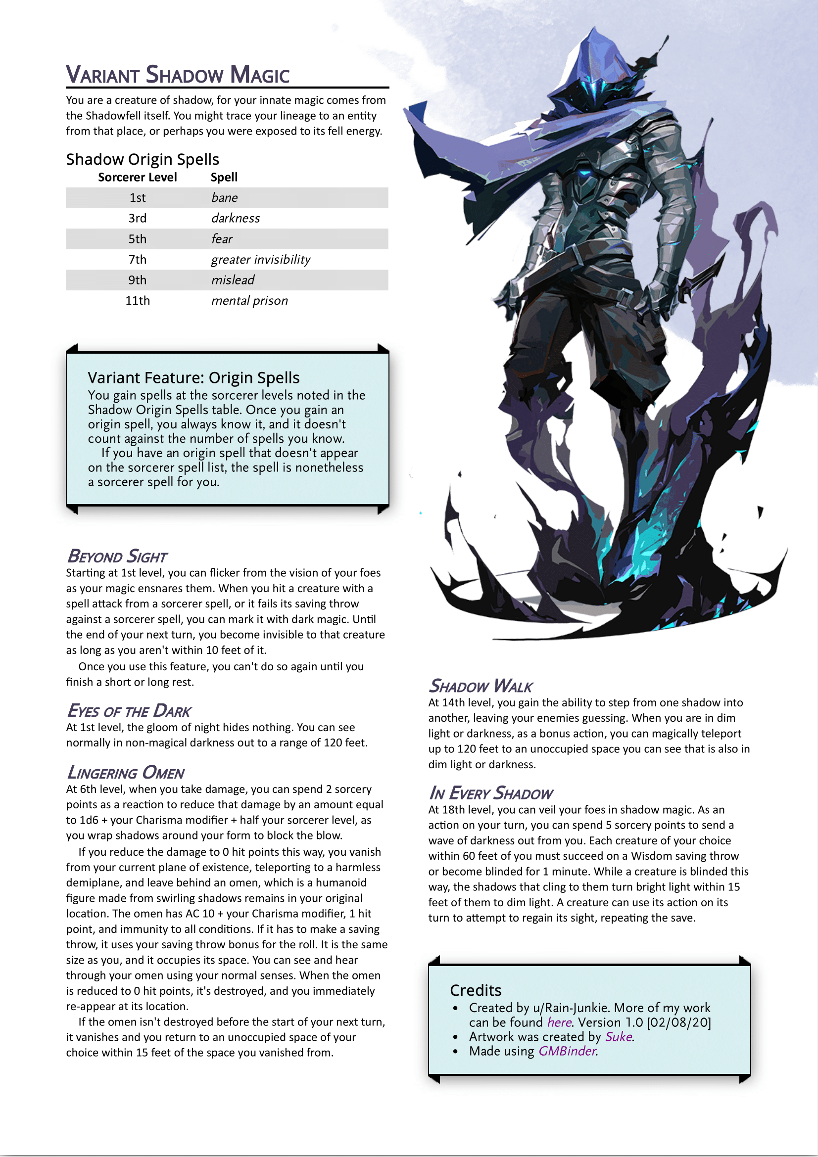 Variant Shadow Magic Sorcerer Origin Exist beyond their sight. UnearthedArcana