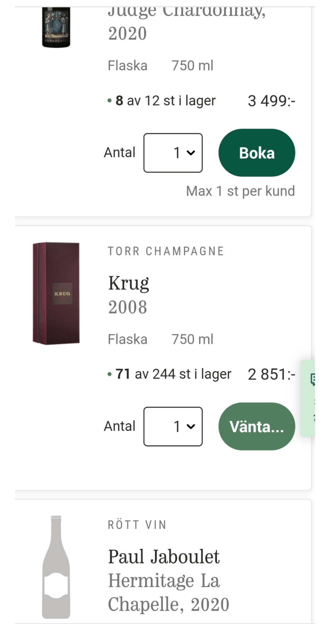 Krug 2008 just released at Swedish Systembolaget for 270 usd r/wine