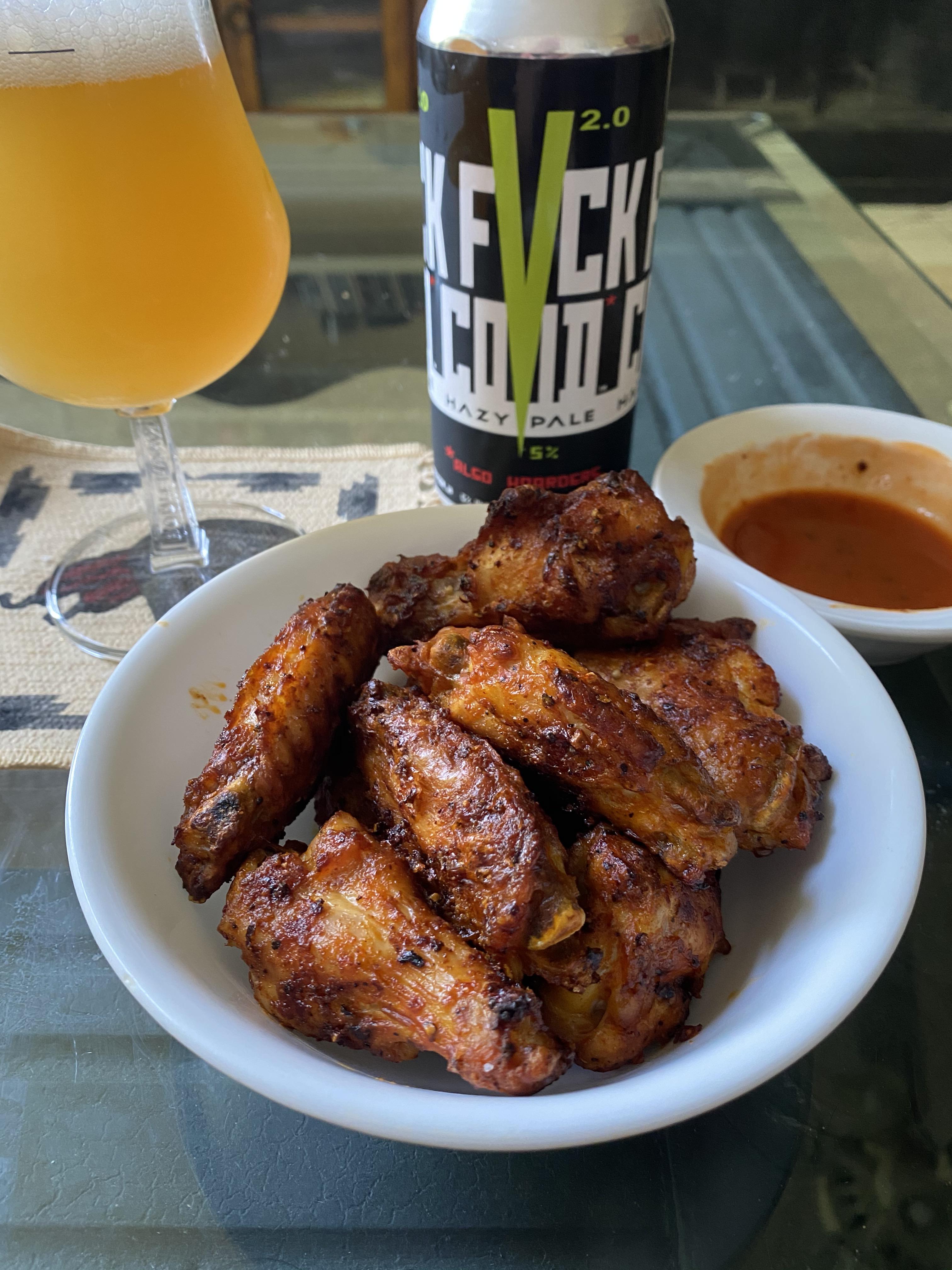 Best air fryer wings I’ve made yet. Seasoned and cooked, then doused with a mixture of Franks