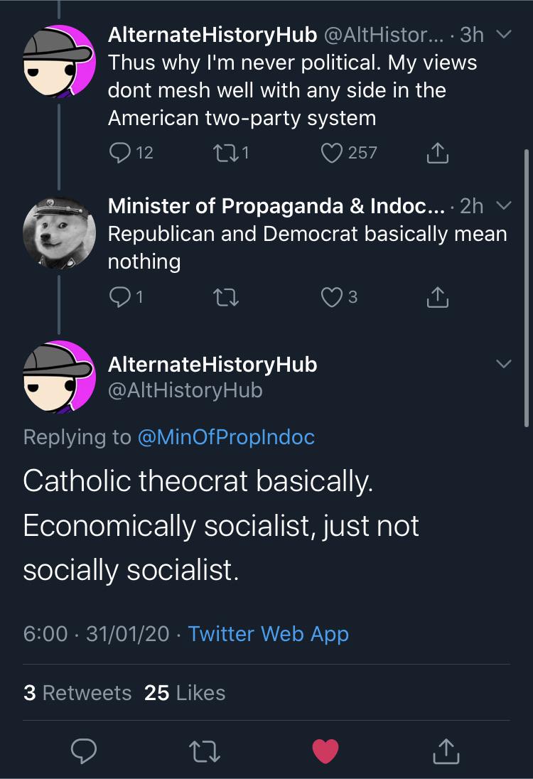 Lmfao Cody from Alternate History Hub is a blessed Catholic r
