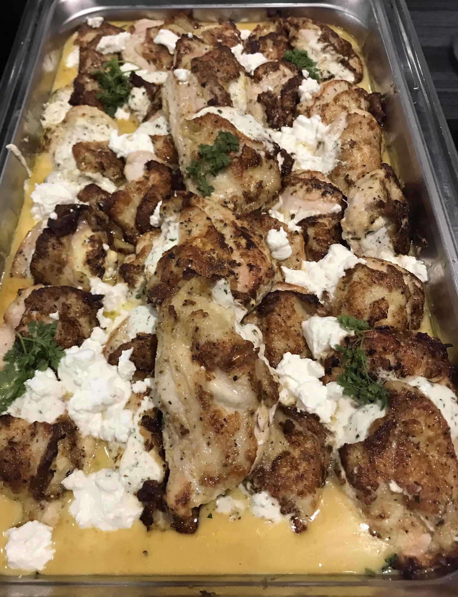 Roasted Jidori Chicken with Herb Chèvre Cheese and White Wine Cream