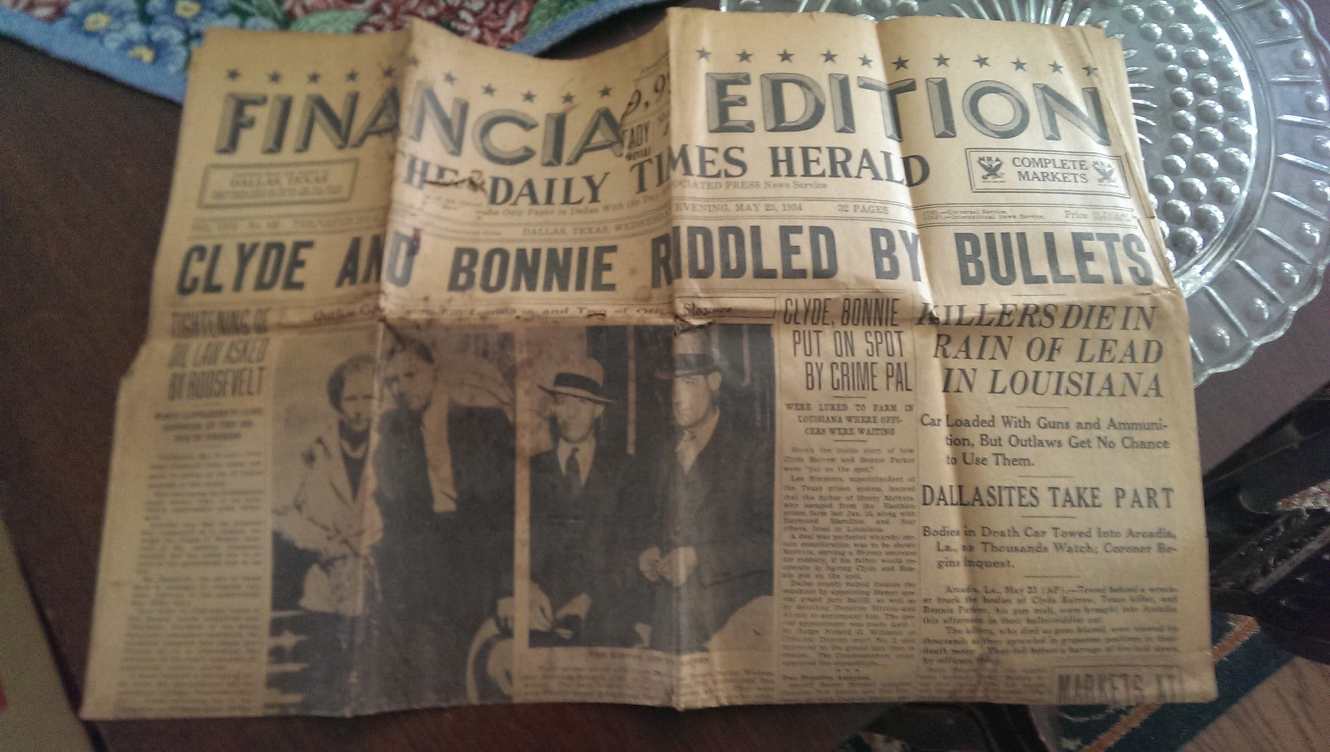 1934 Bonnie and Clyde newspaper I found in a box at my folk's home r