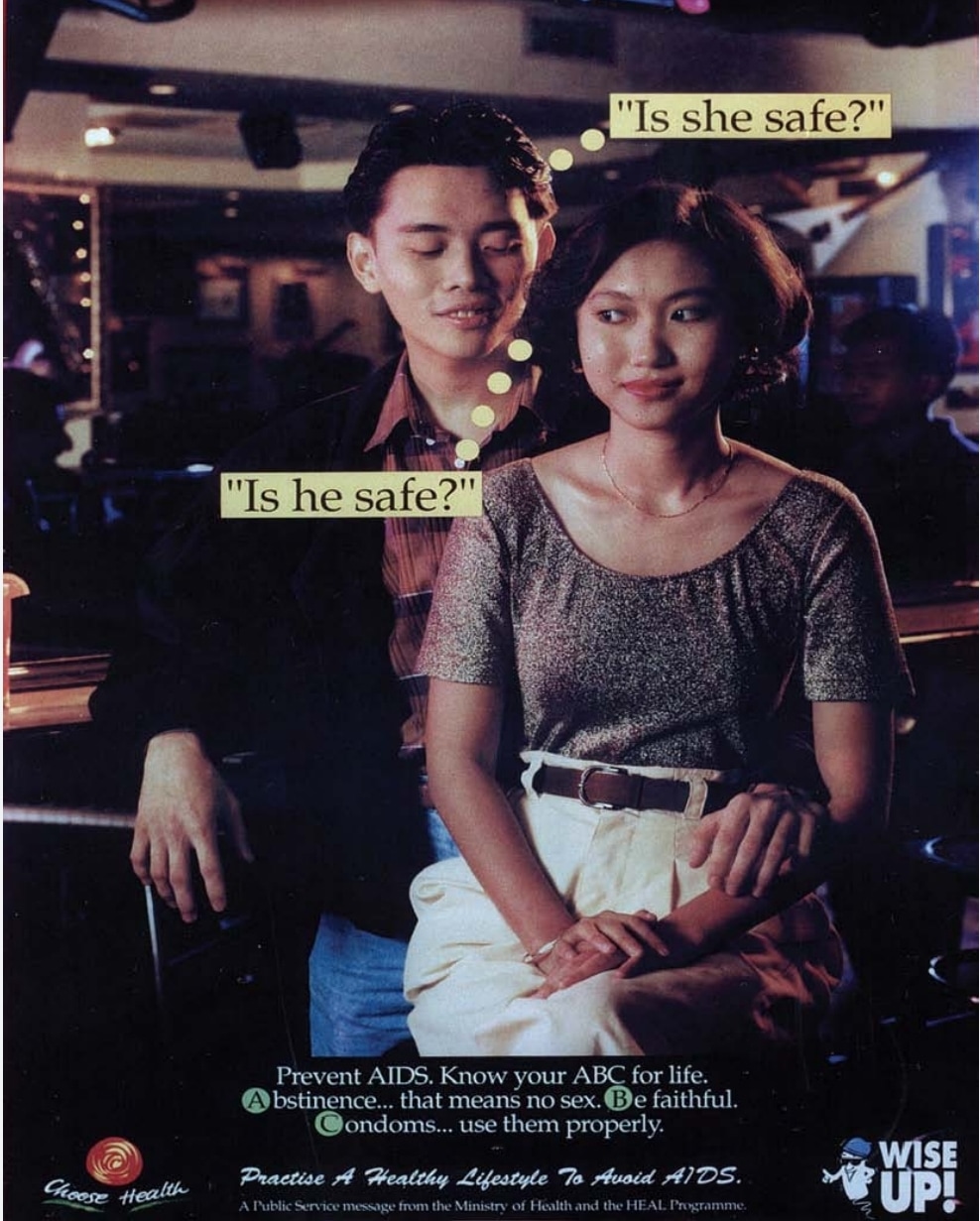A "safe sex" advertisement by Ministry of Health to combat AIDS