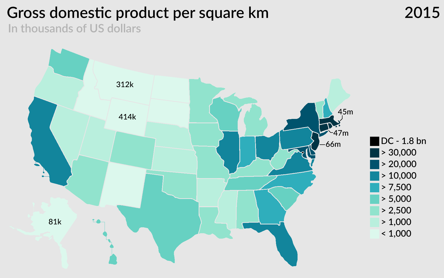 US states by GDP density r/MapFans