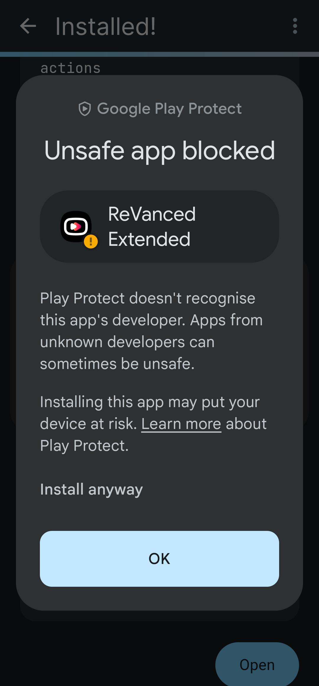 Google Play Protect warning is shown, should I install it? r