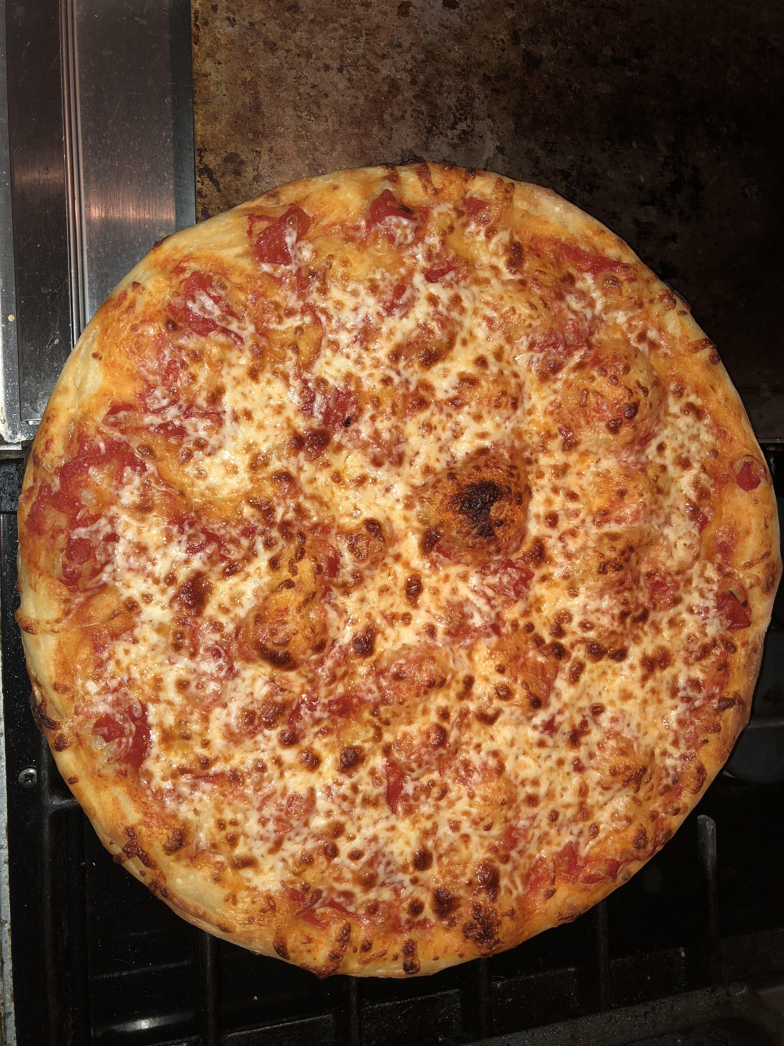 [Homemade] Cheese pizza on pizza stone r/food