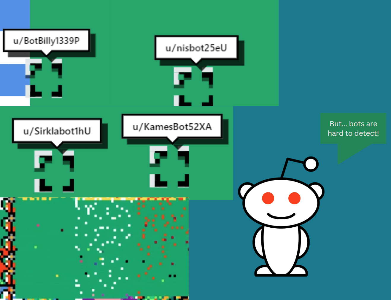 Bots going perfectly line by line, with accounts named bot, reddit does