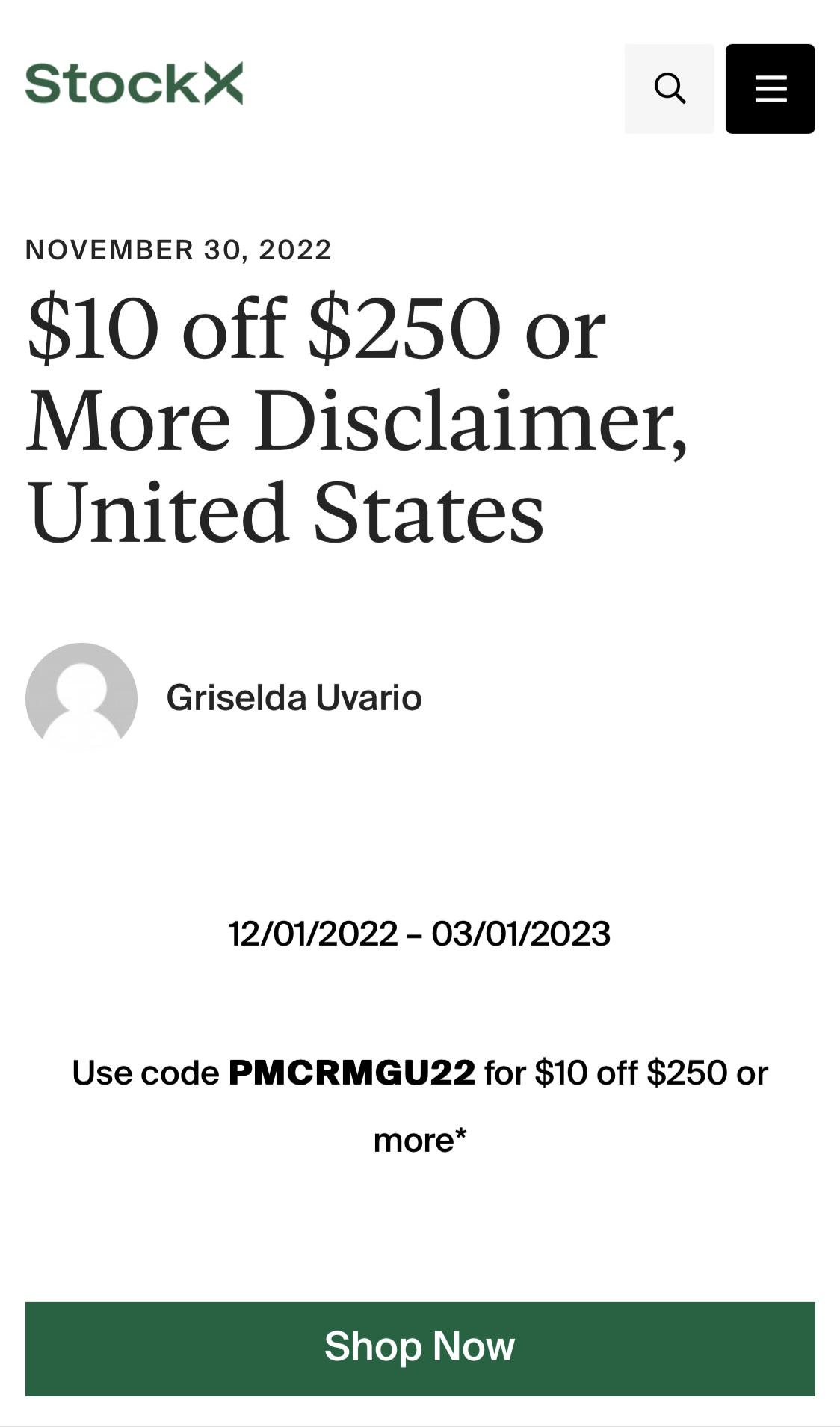 Here is a coupon code to save 10 dollars on a purchase of 250 or more