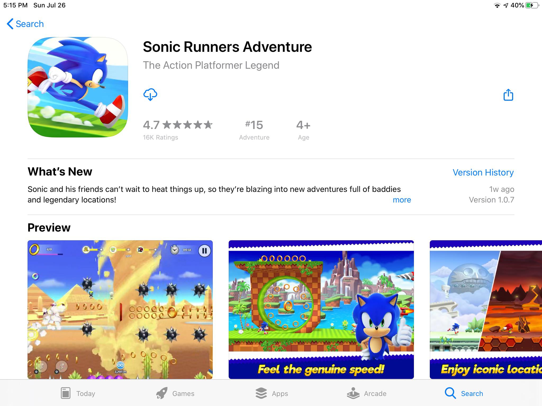 Idk if this is the old sonic runners app, but I found it and can