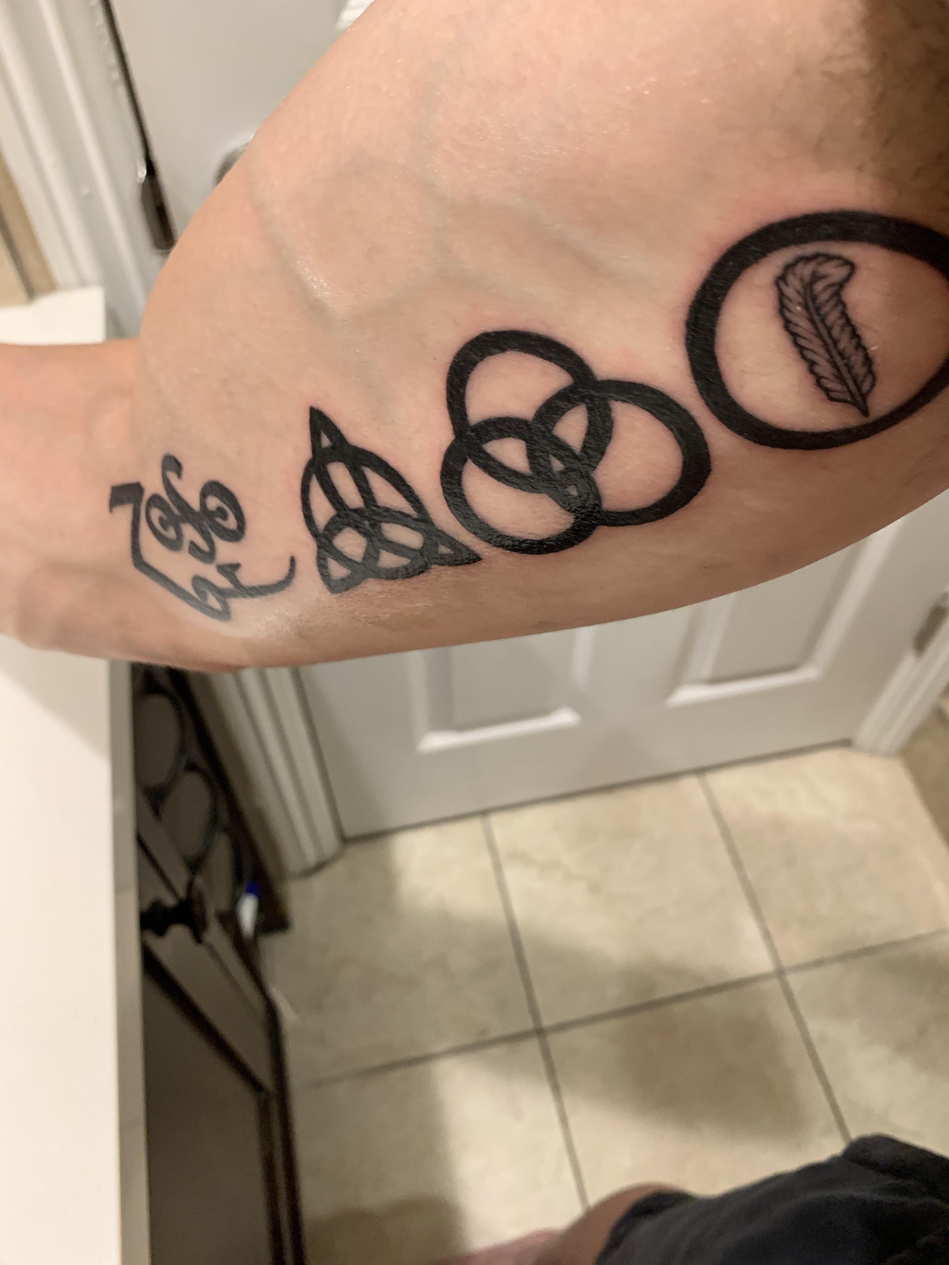 Led Zeppelin sigils done by Jon Dockery Atomic Tattoo & Body Piercing. Los Angeles, CA r/tattoos