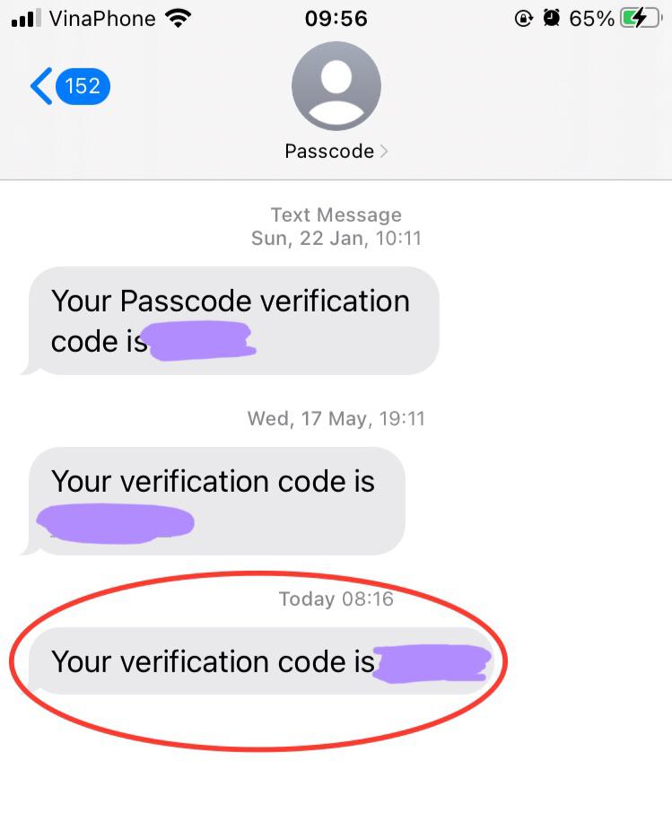 I received a verification passcode sms message from “passcode” on