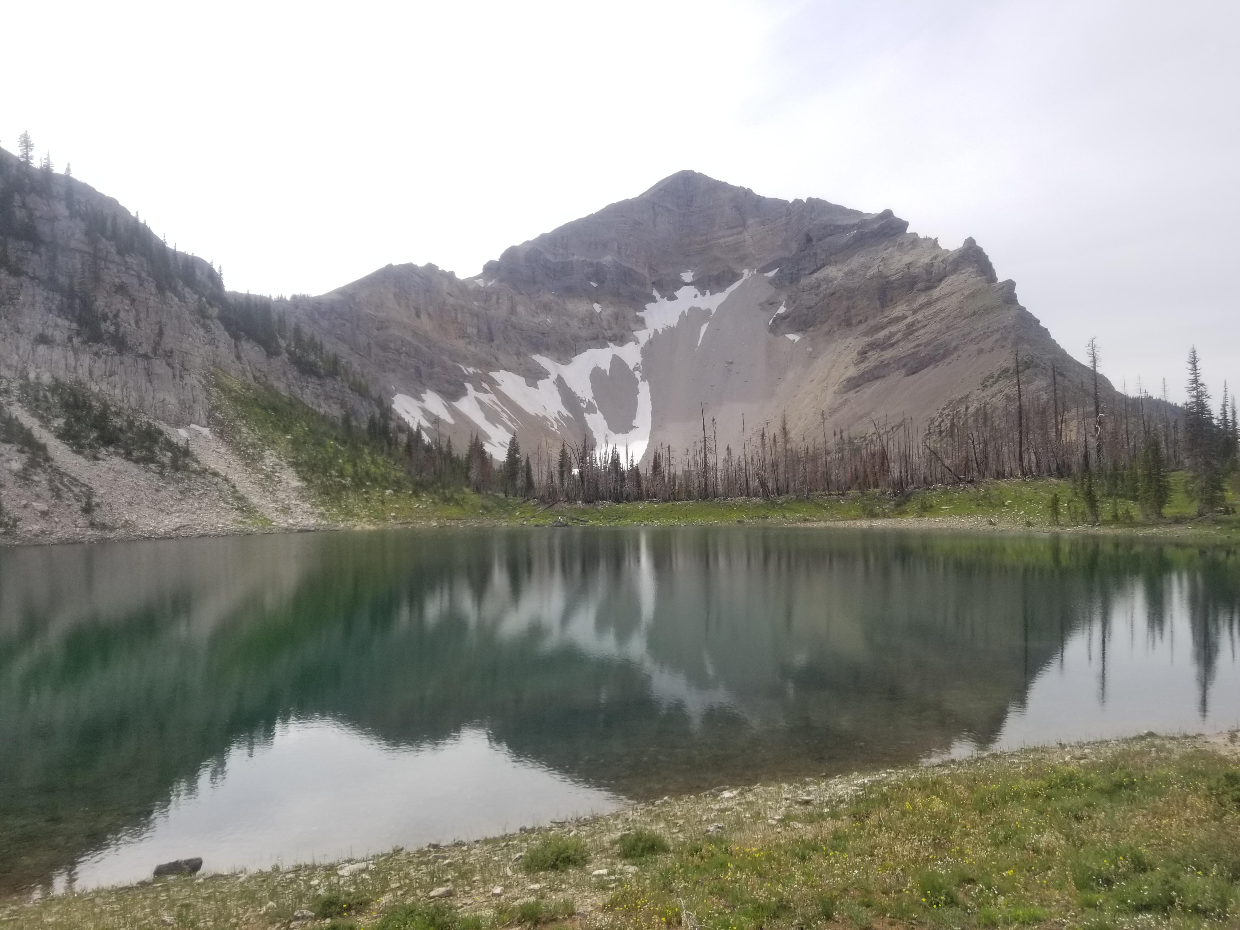 Dean lake with a great view of pentagon mountain in the Bob Marshall Wilderness. This is on