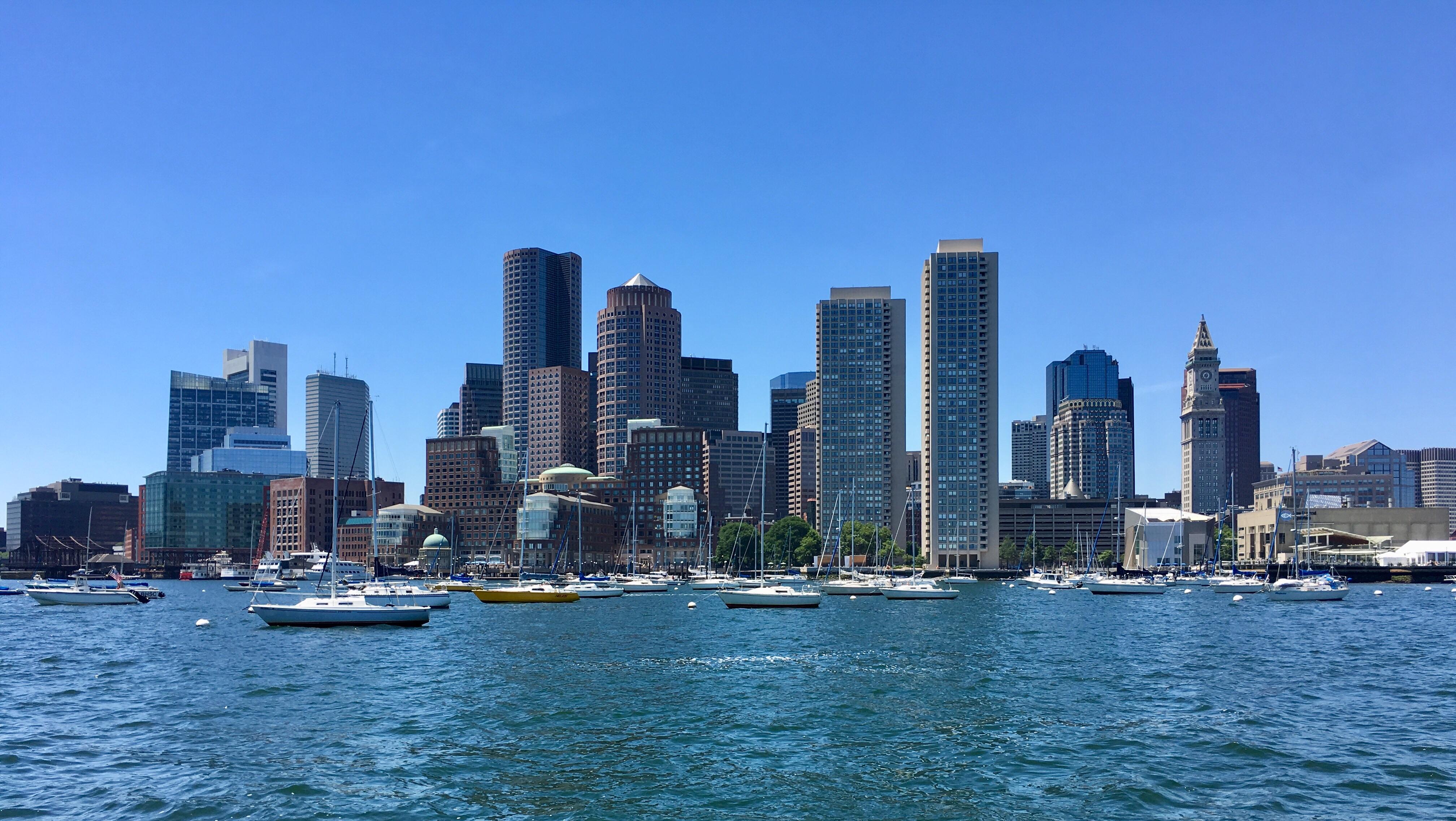 Boston skyline from the harbor. r/mildlyinteresting