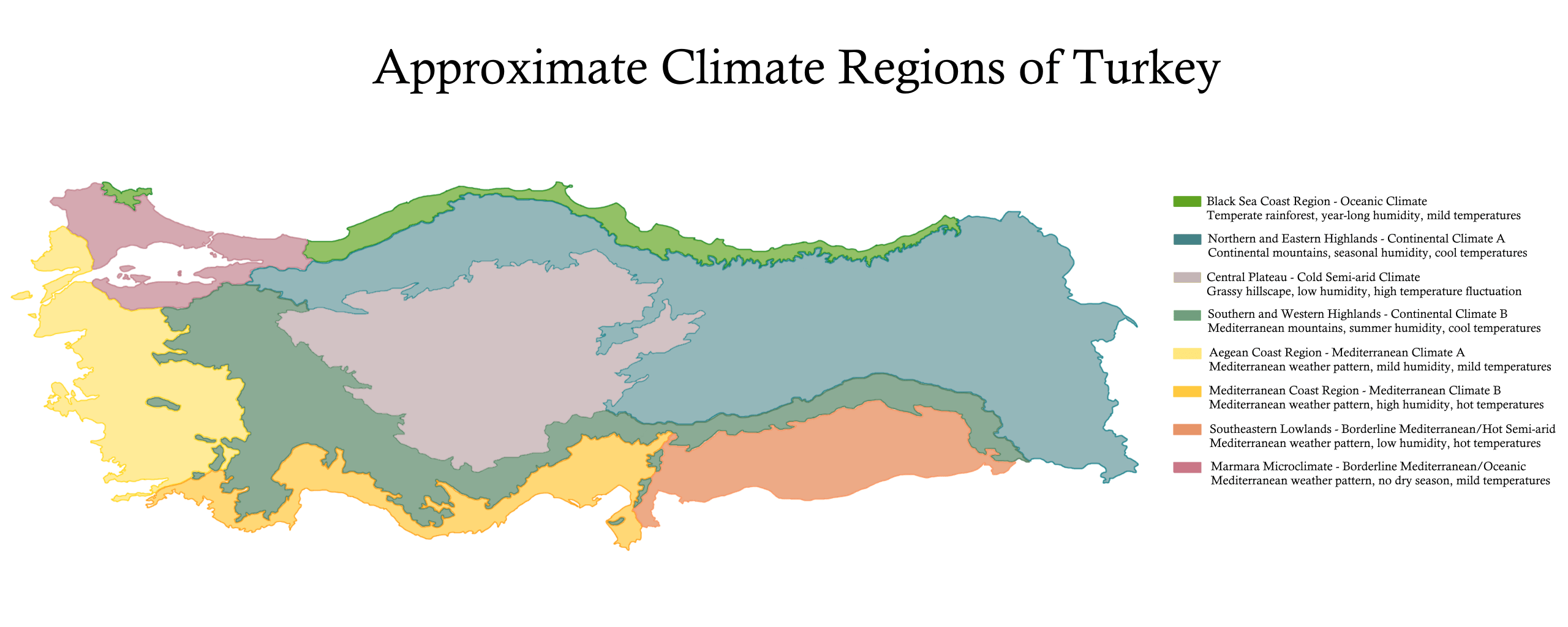 [OC][Handdrawn] The Approximate Climate Regions of Turkey I've felt