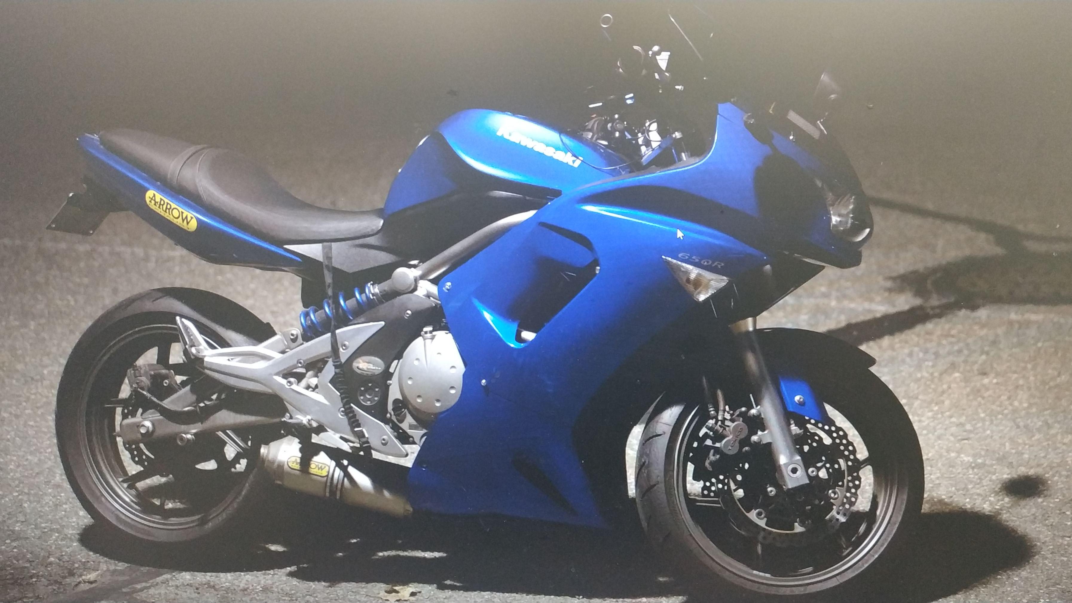 My 2007 Kawasaki Ninja 650R at night motorcycle