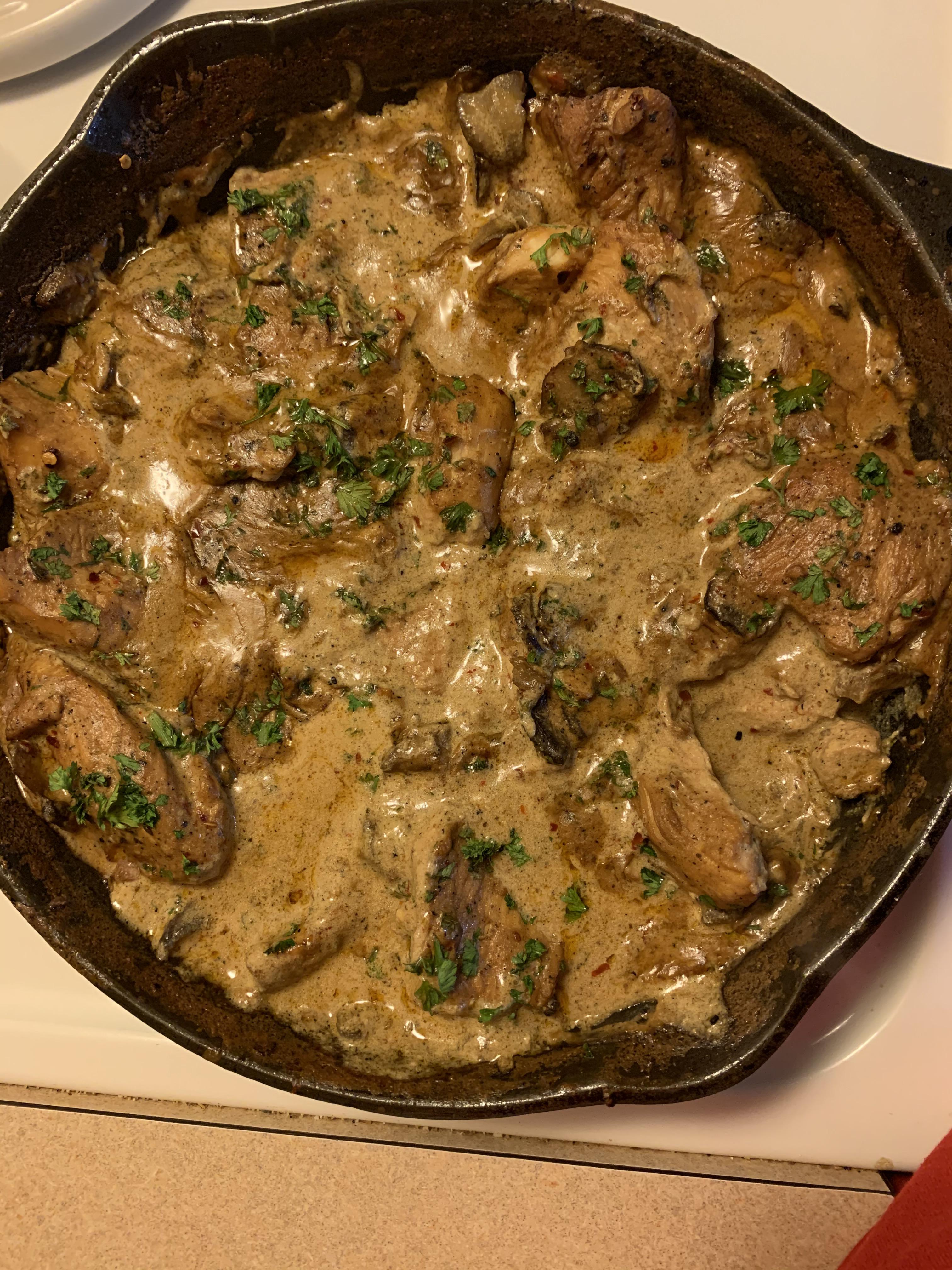 [Pro/Chef] Chicken Coq au Vin Blanc. Cast Iron creation. r/food