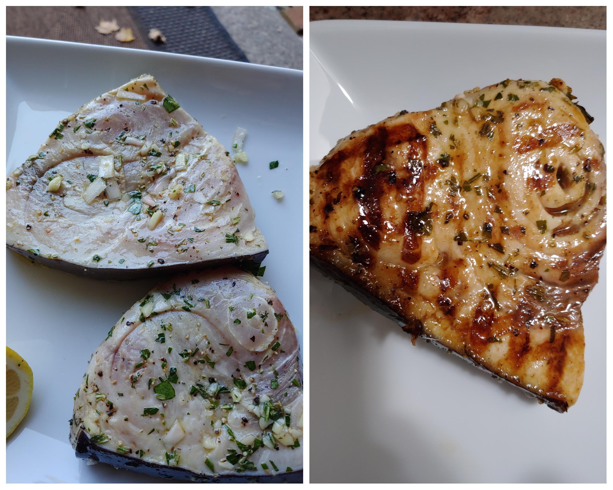 Swordfish steaks. Vacuum seal marinade then on to the grill. r/grilling
