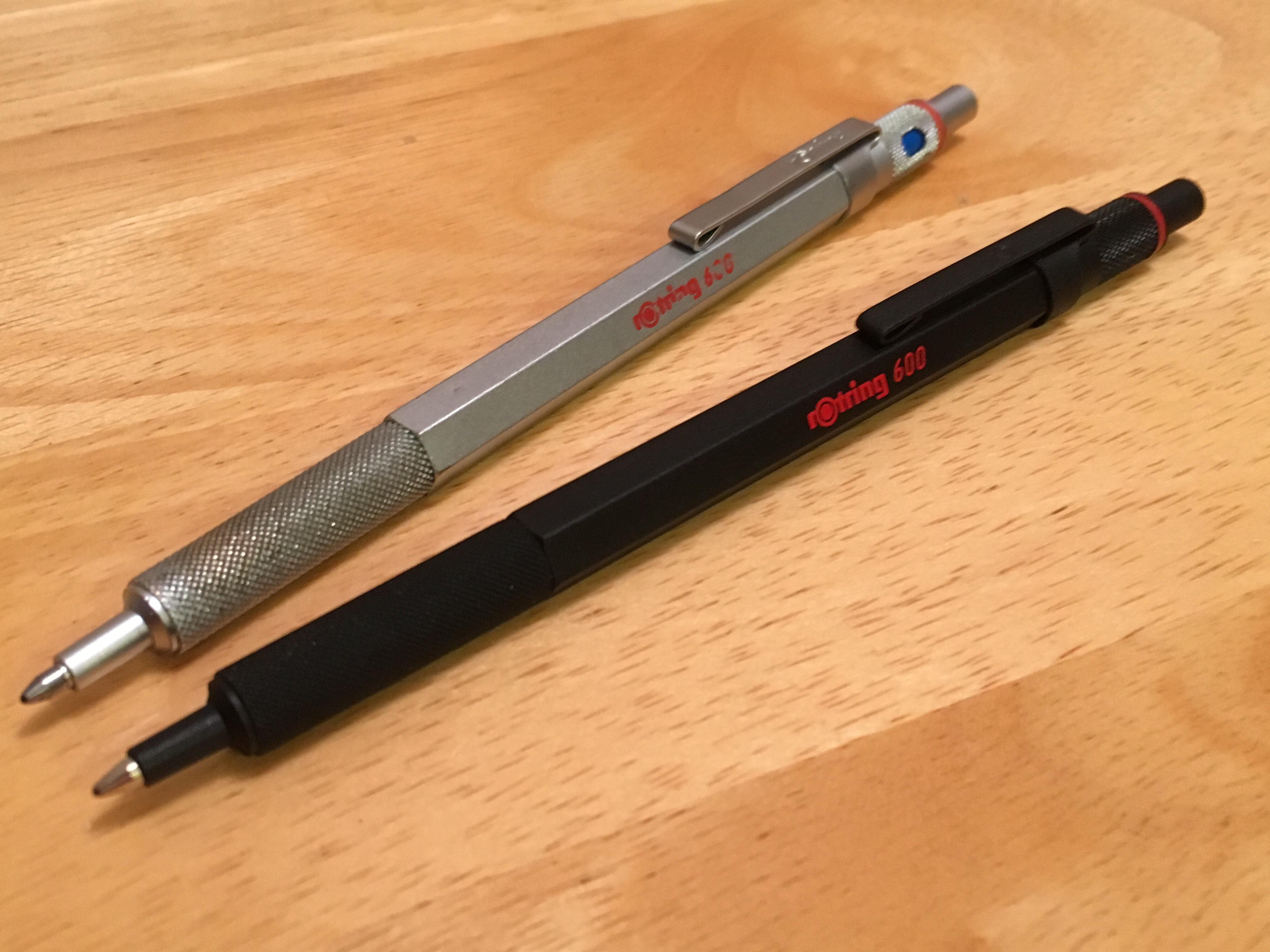 My Rotring 600 ballpoints. I bought the silver one in Germany in 1992