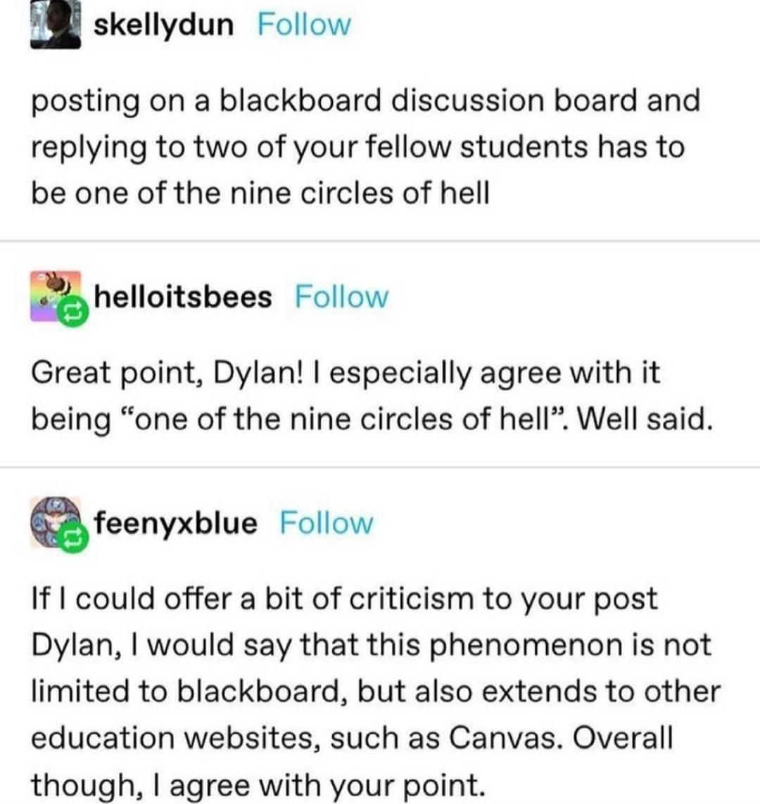 Blackboard Discussions r/CuratedTumblr