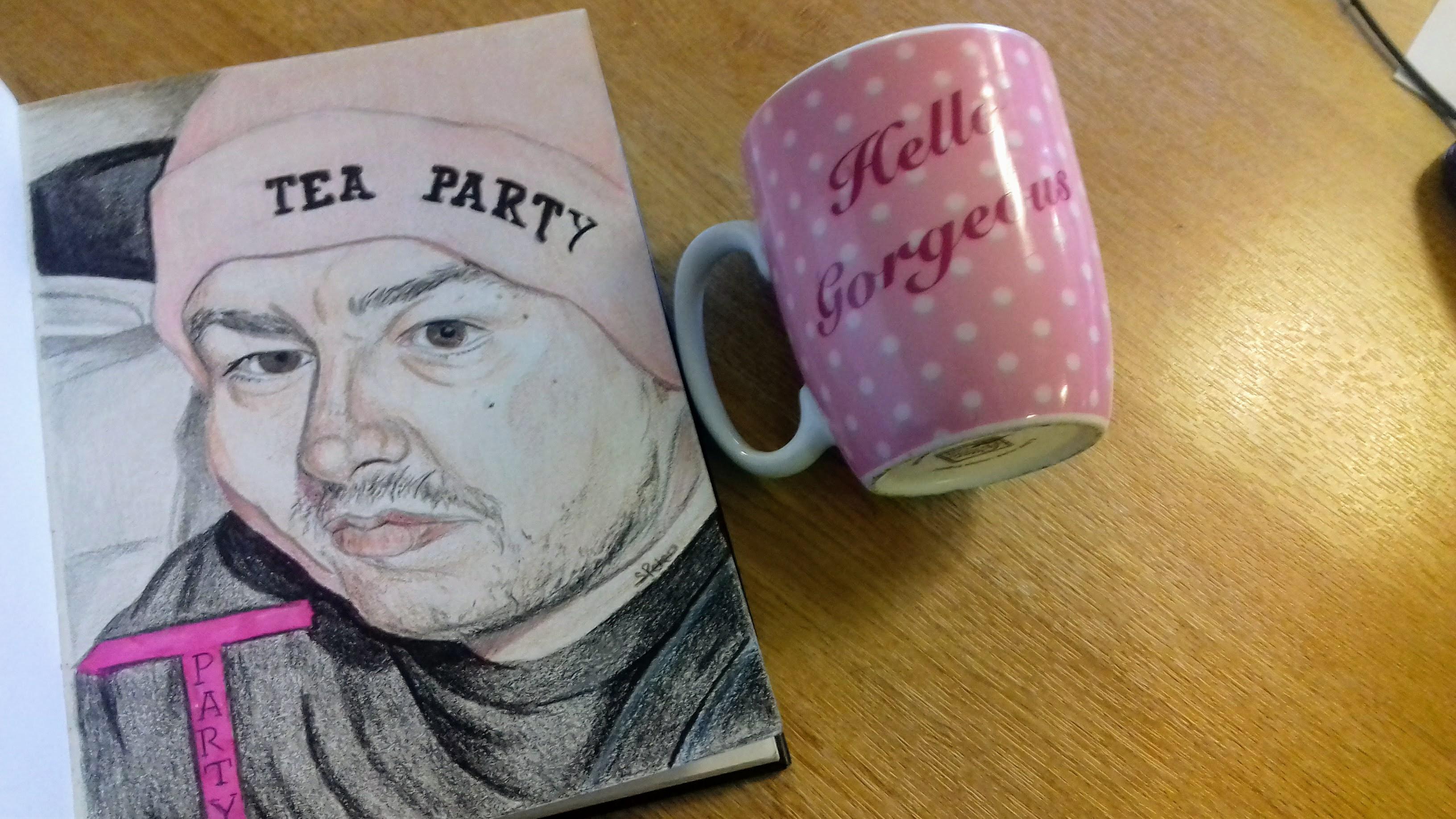 Having a TeaParty, Daz Black drawn in watercolour pencil r