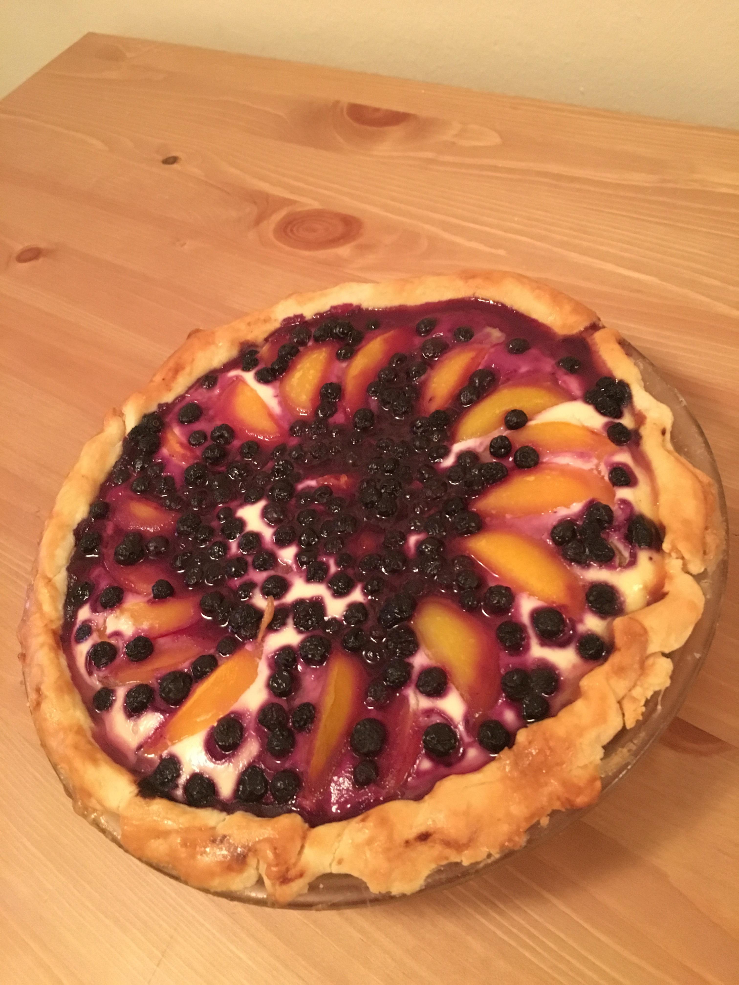 [homemade] peach blueberry sour cream pie! r/food