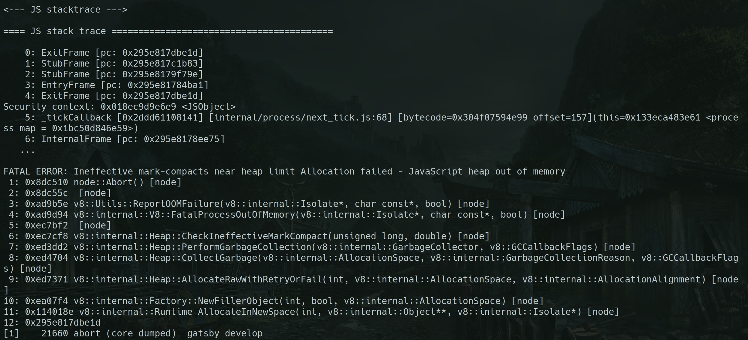 Javascript heap out of memory first time this has happened. How to fix it? r/gatsbyjs