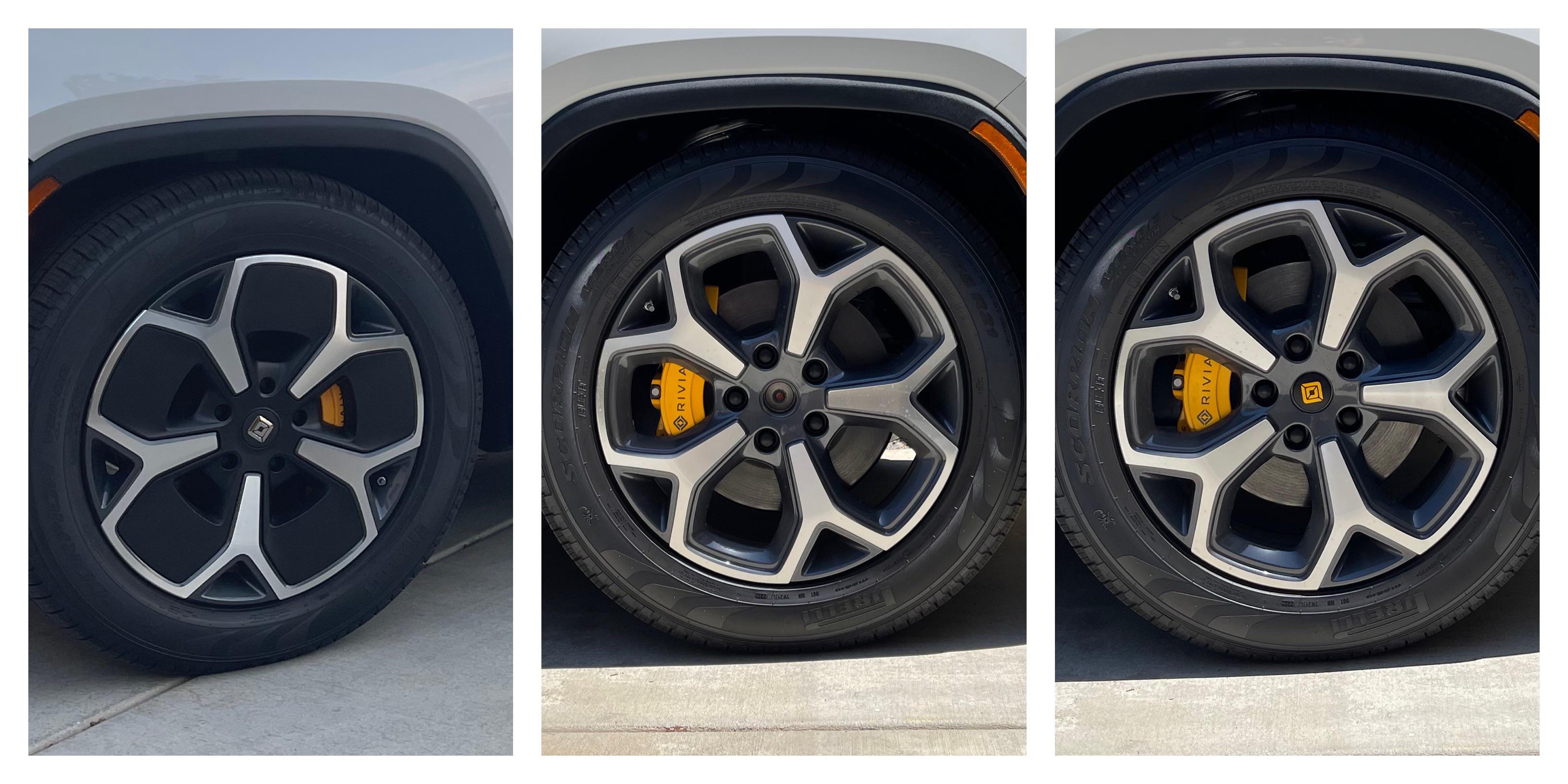 21” road with aero, without and with DIY center caps r/Rivian