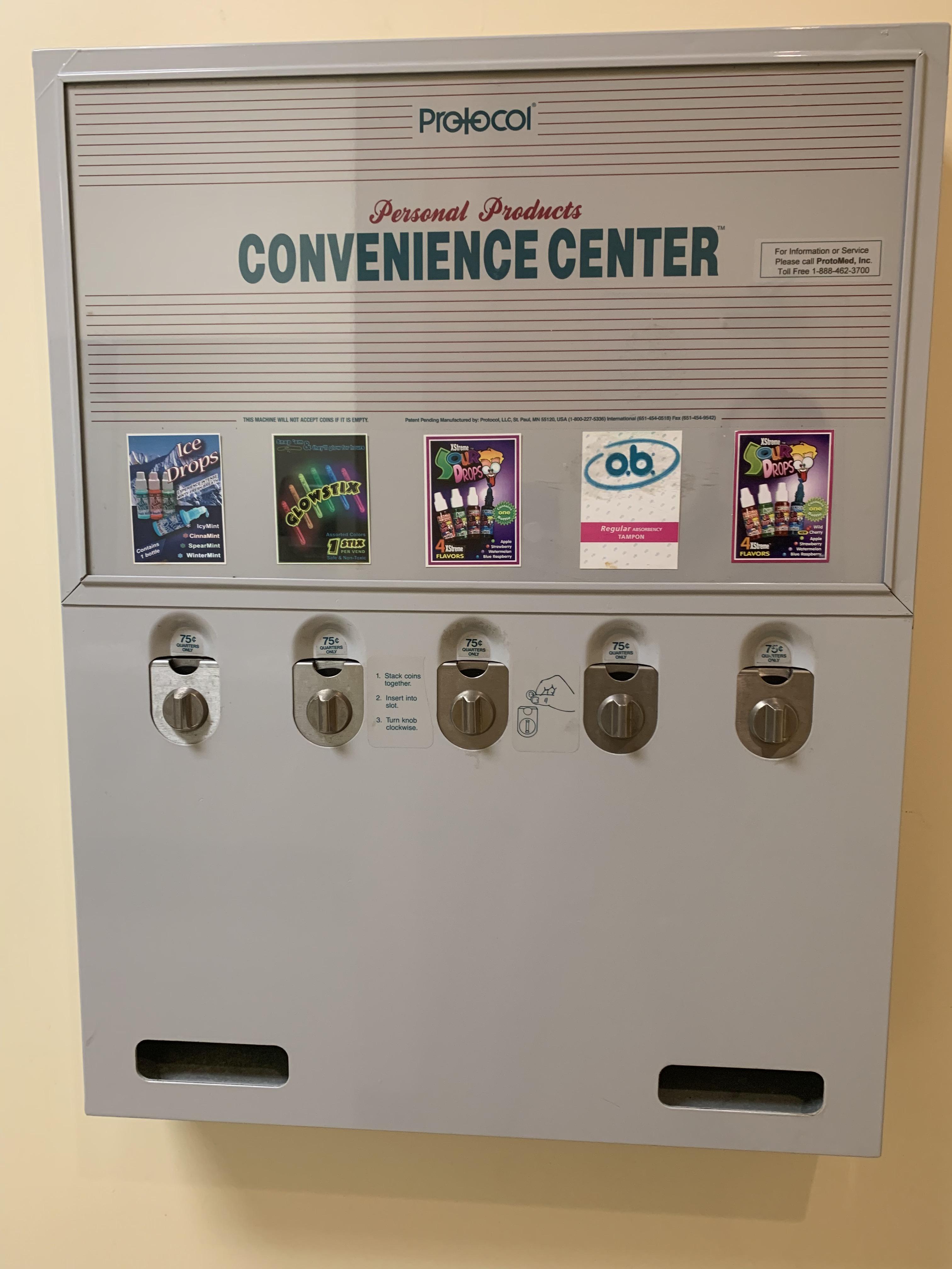 Vending machines in the bathroom with candy drops! Haven’t seen one of