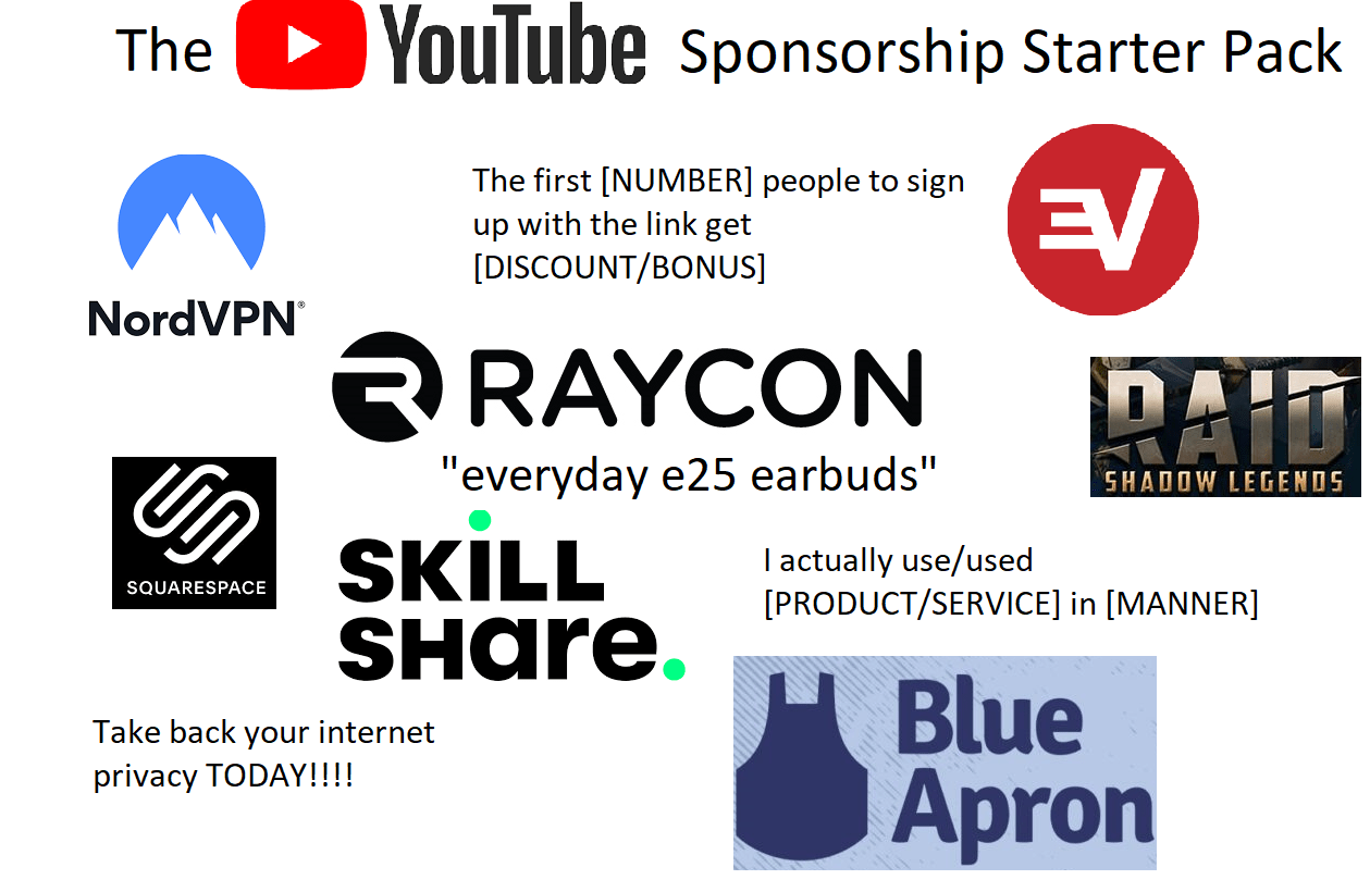 YouTube Sponsorship Starter Pack! r/starterpacks