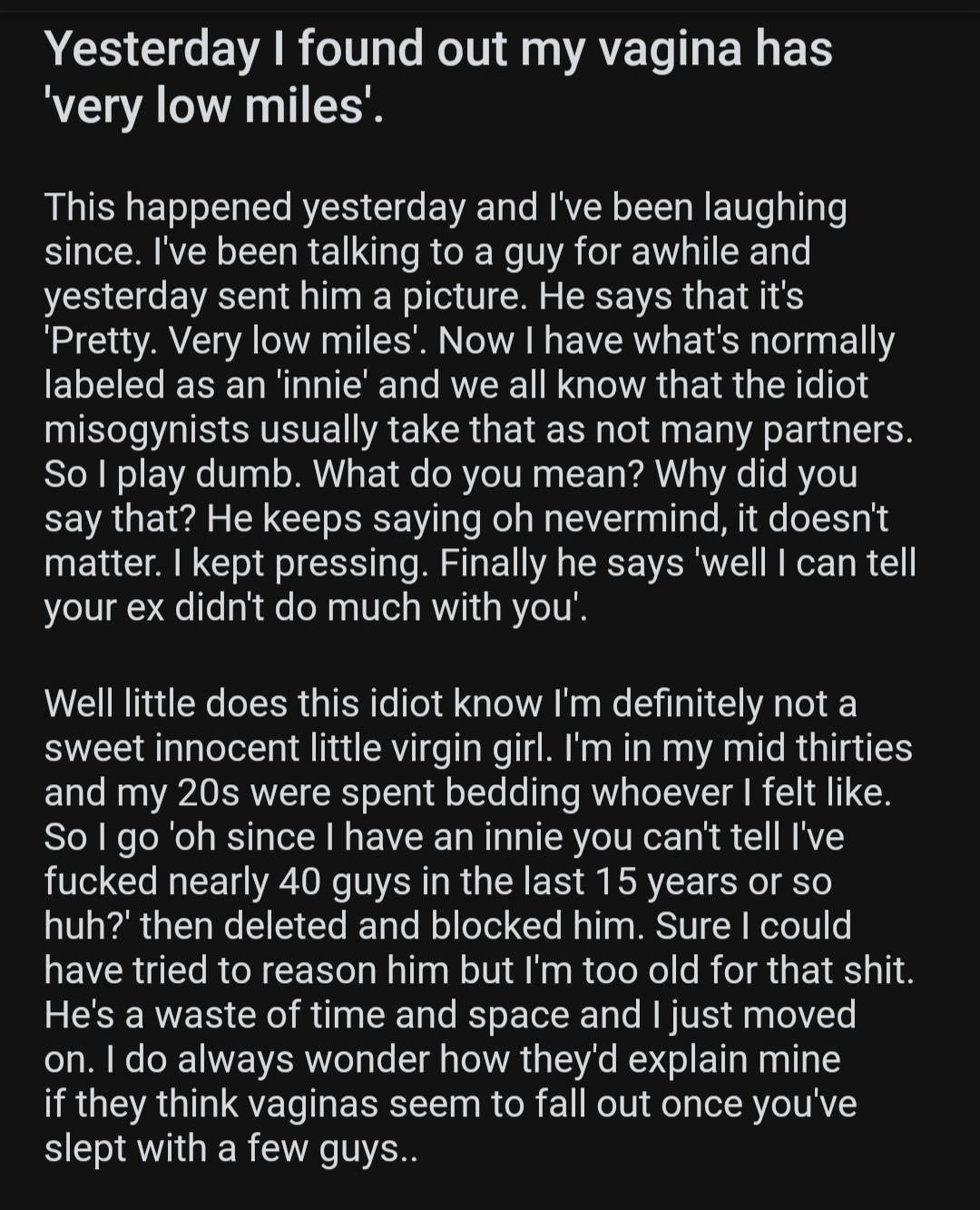 "Very low miles"... : r/badwomensanatomy