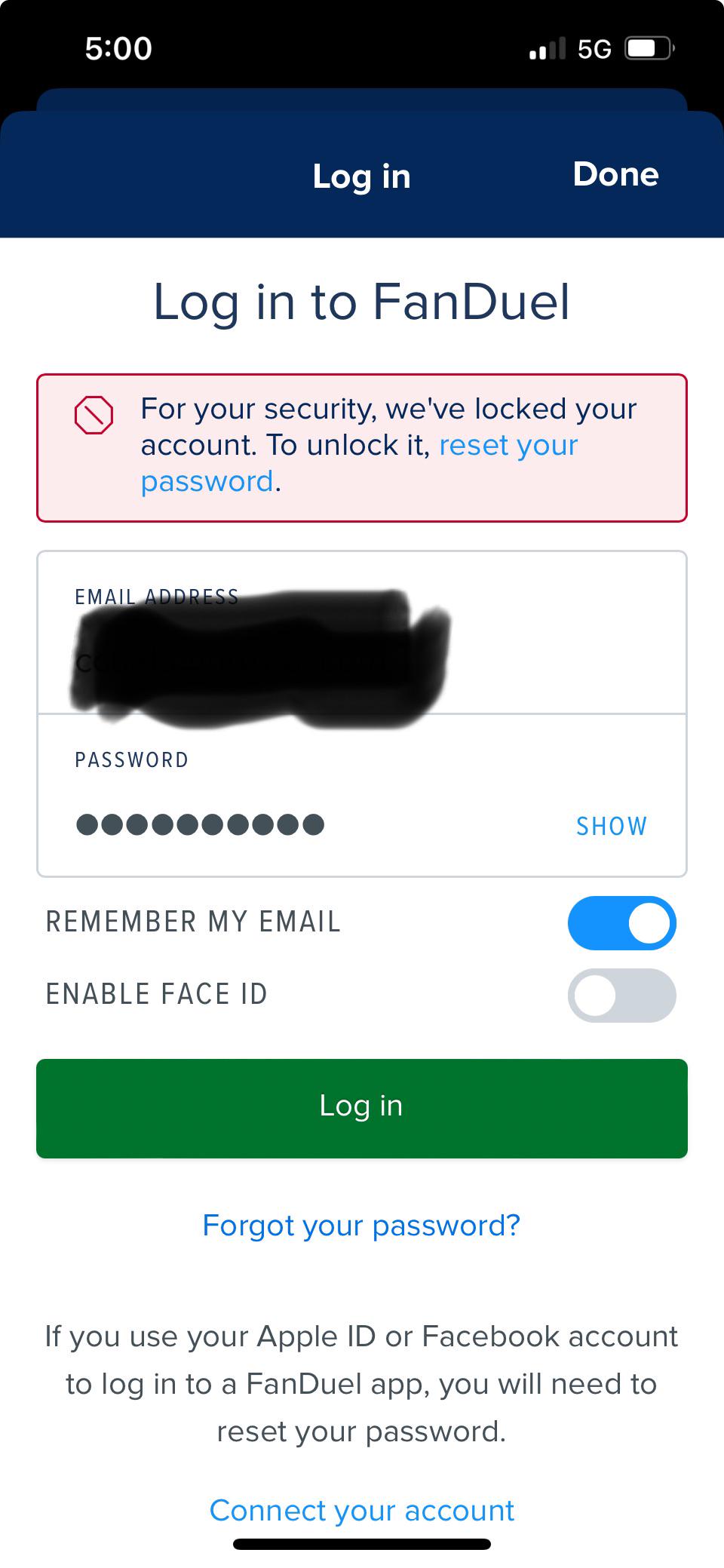 Anyone else have this issue with FanDuel? I have to reset my password