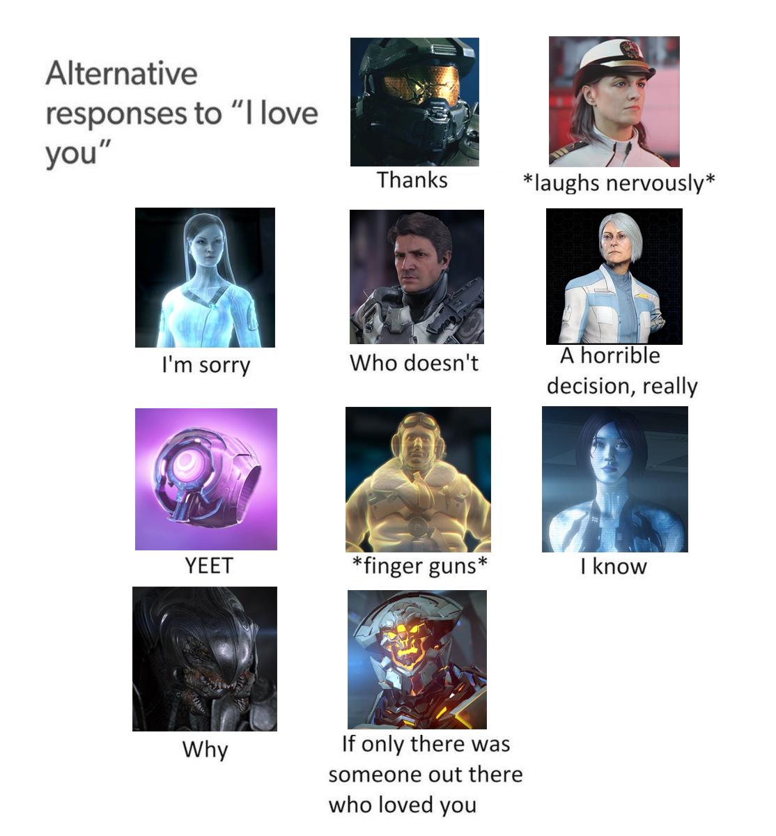 Alt responses to 'I love you' halo