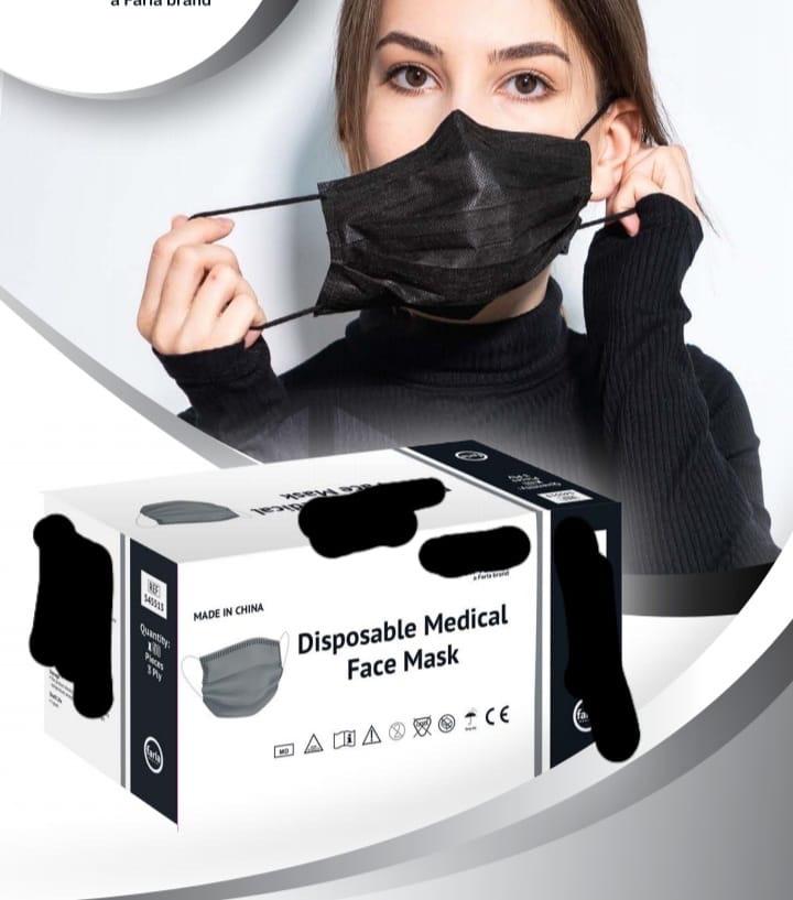 3 ply black disposable masks in LA 1,10 1,056,000 boxes. Inspect