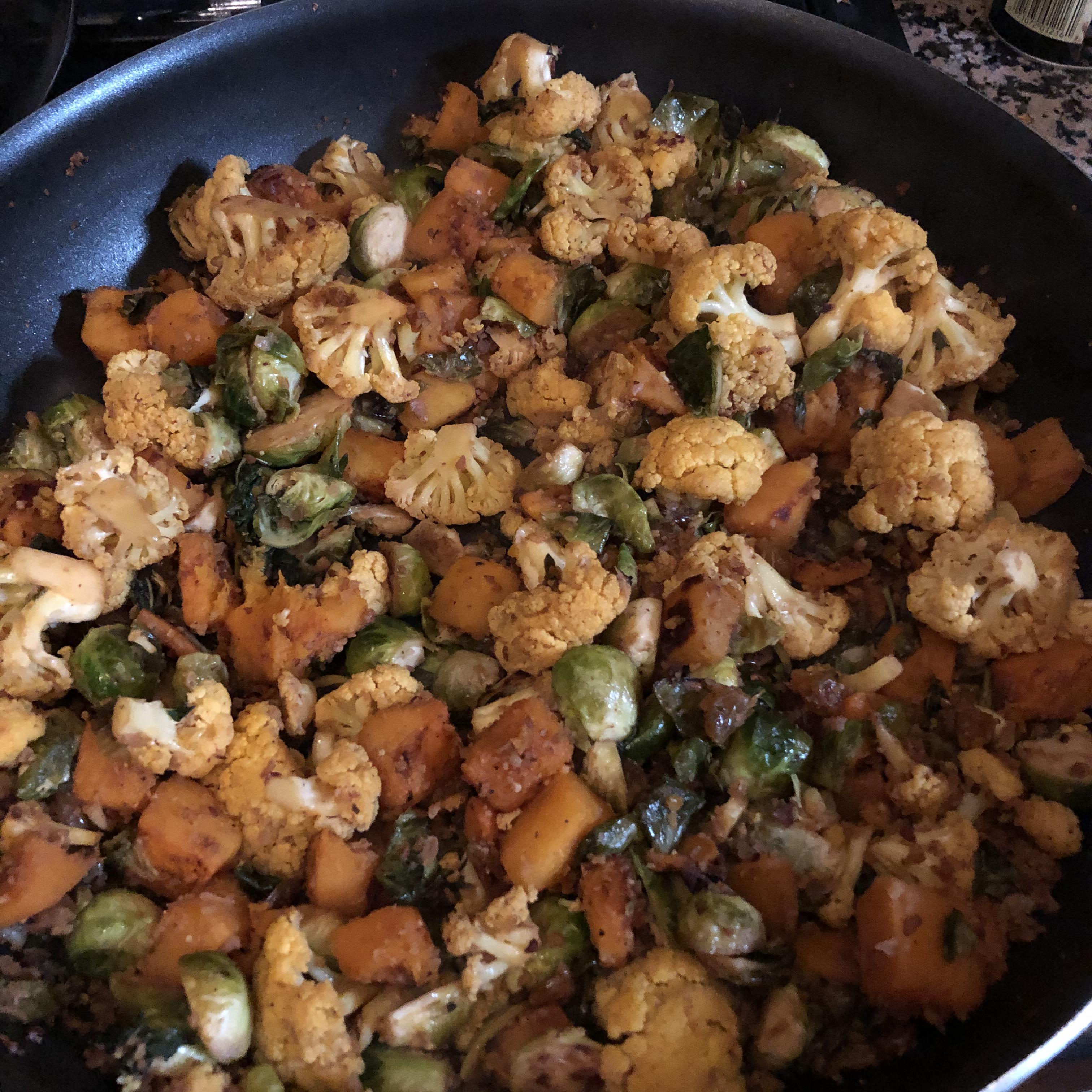 Craveworthy dinner cauliflower, brussel sprouts, garlic, grape seed